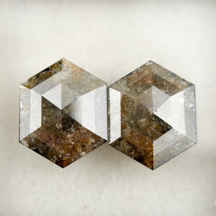 3.27 Ct Hexagon Rose Cut Red Natural Salt and Pepper Diamond