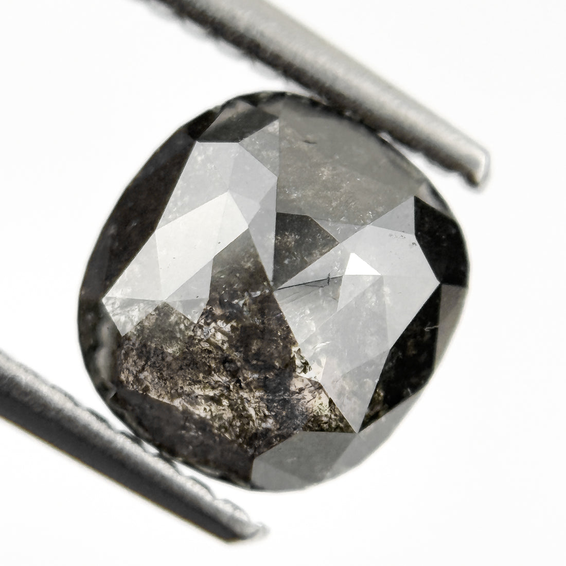 1.96 Ct Cushion Rose Cut Grey Natural Salt and Pepper Diamond