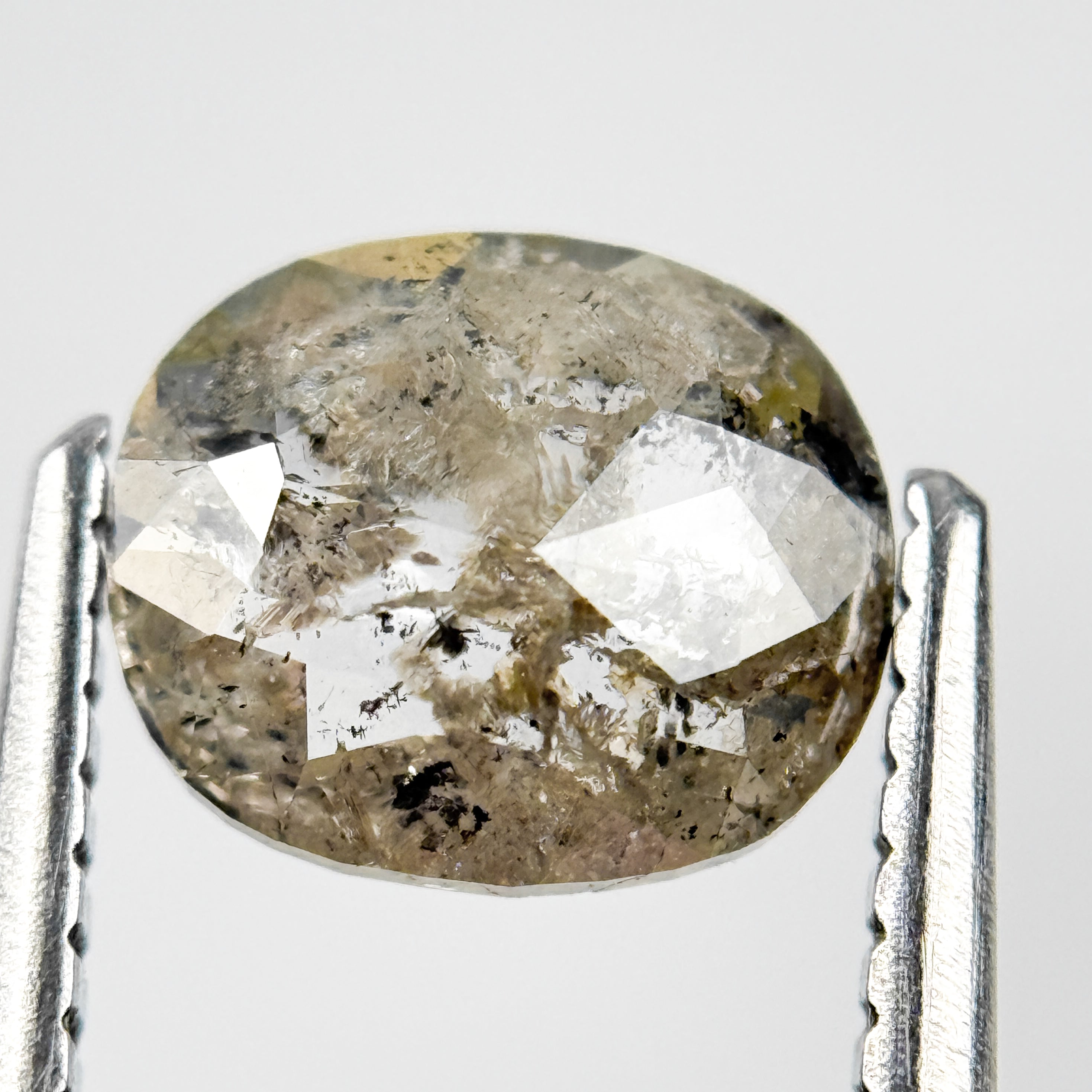 0.92 Ct Oval Rose Cut Grey Natural Salt and Pepper Diamond