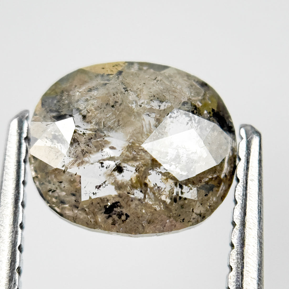 0.92 Ct Oval Rose Cut Grey Natural Salt and Pepper Diamond