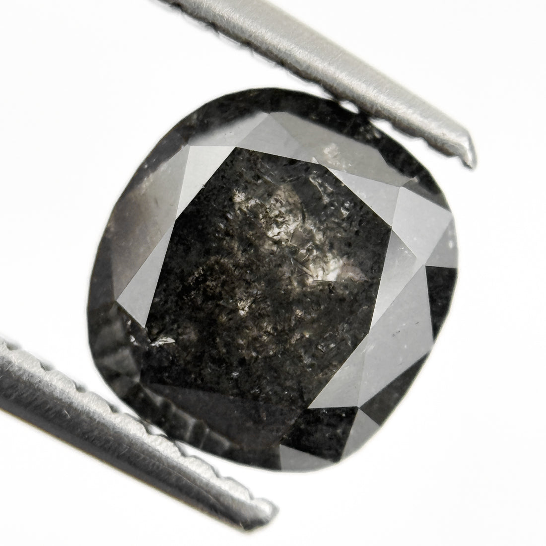1.96 Ct Cushion Rose Cut Grey Natural Salt and Pepper Diamond