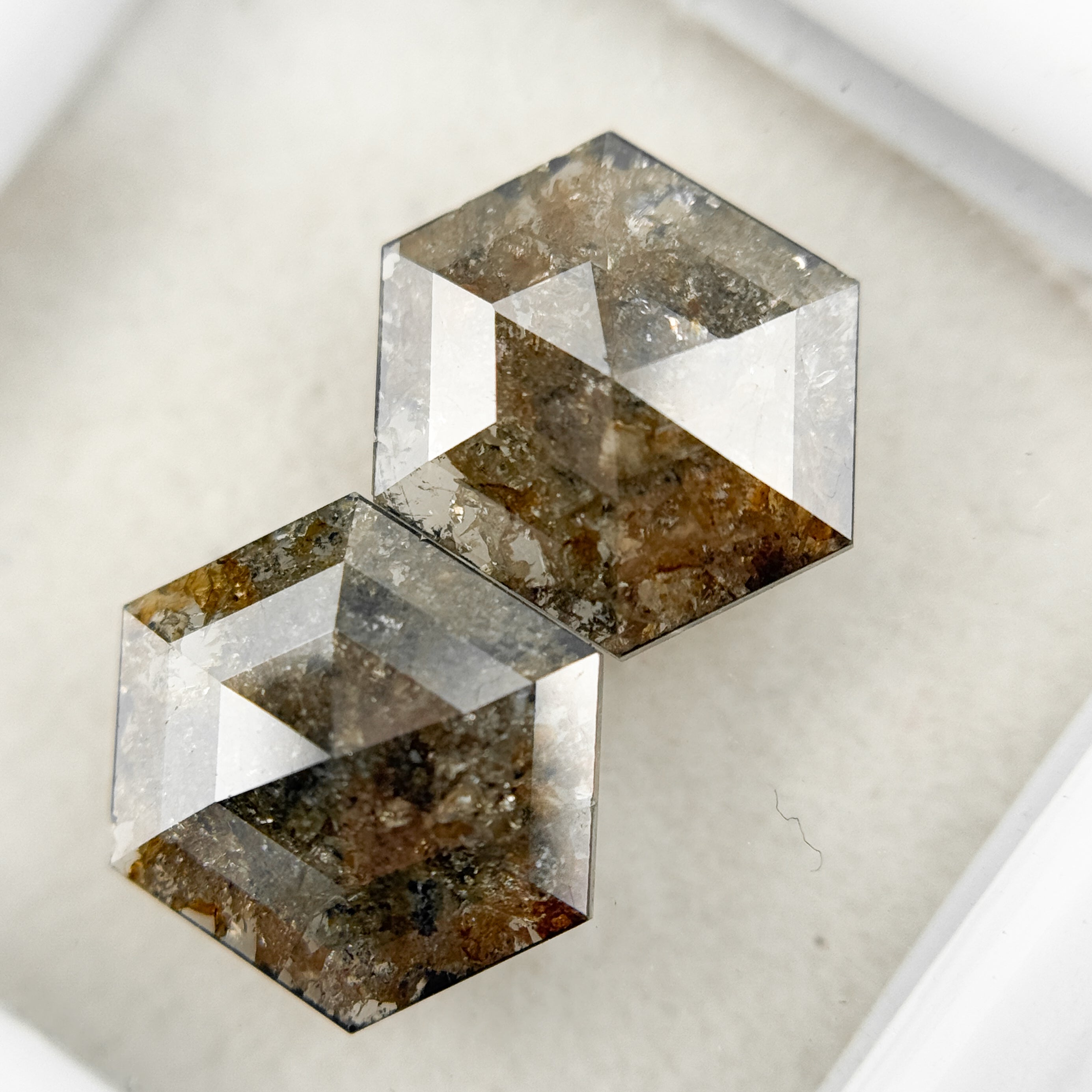 3.27 Ct Hexagon Rose Cut Red Natural Salt and Pepper Diamond