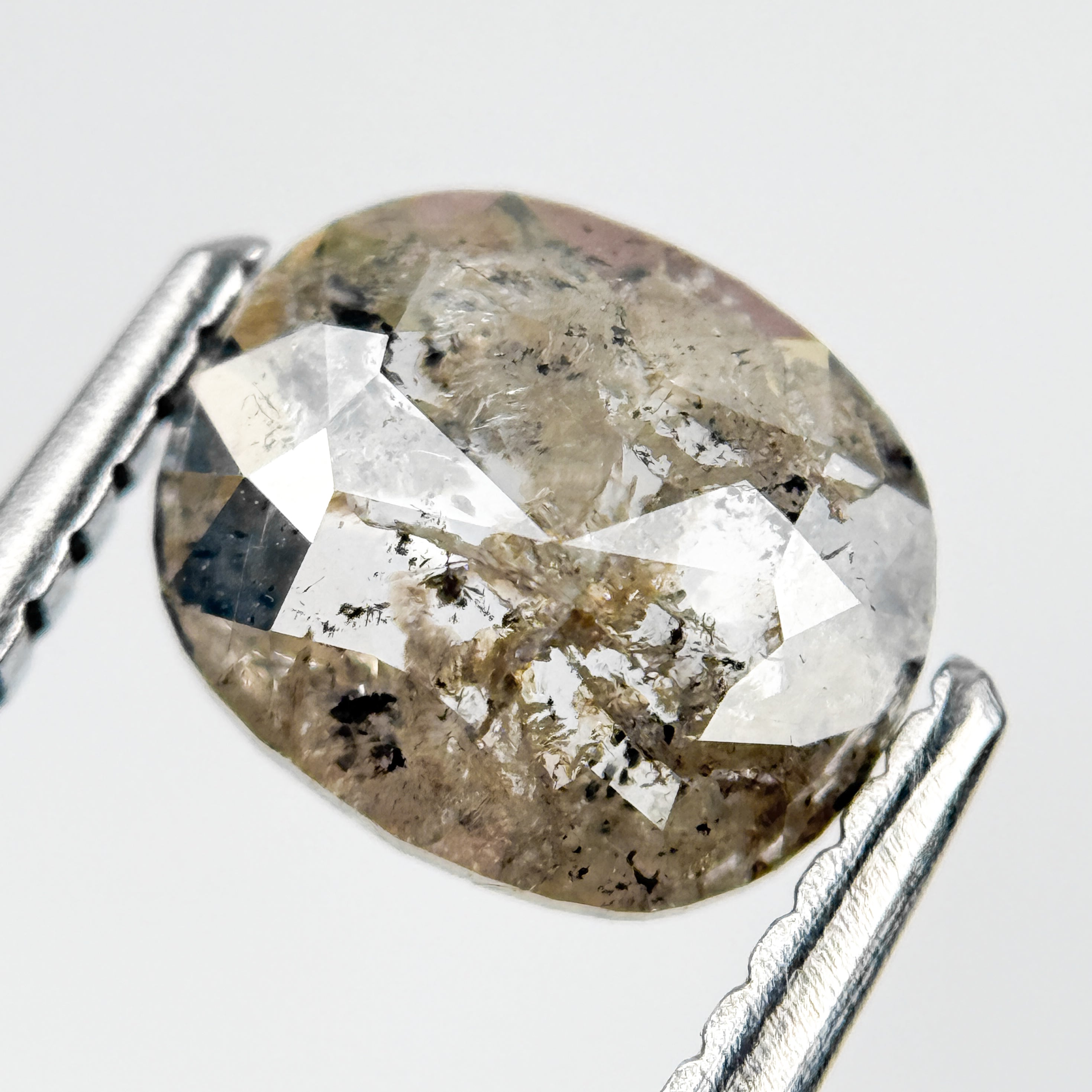 0.92 Ct Oval Rose Cut Grey Natural Salt and Pepper Diamond