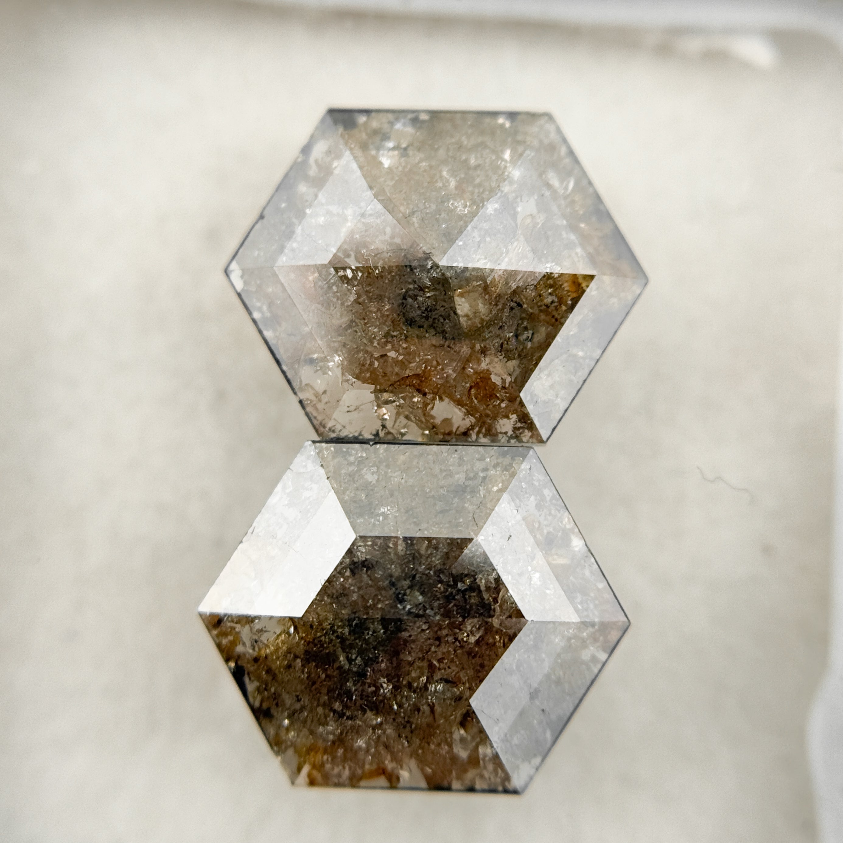 3.27 Ct Hexagon Rose Cut Red Natural Salt and Pepper Diamond