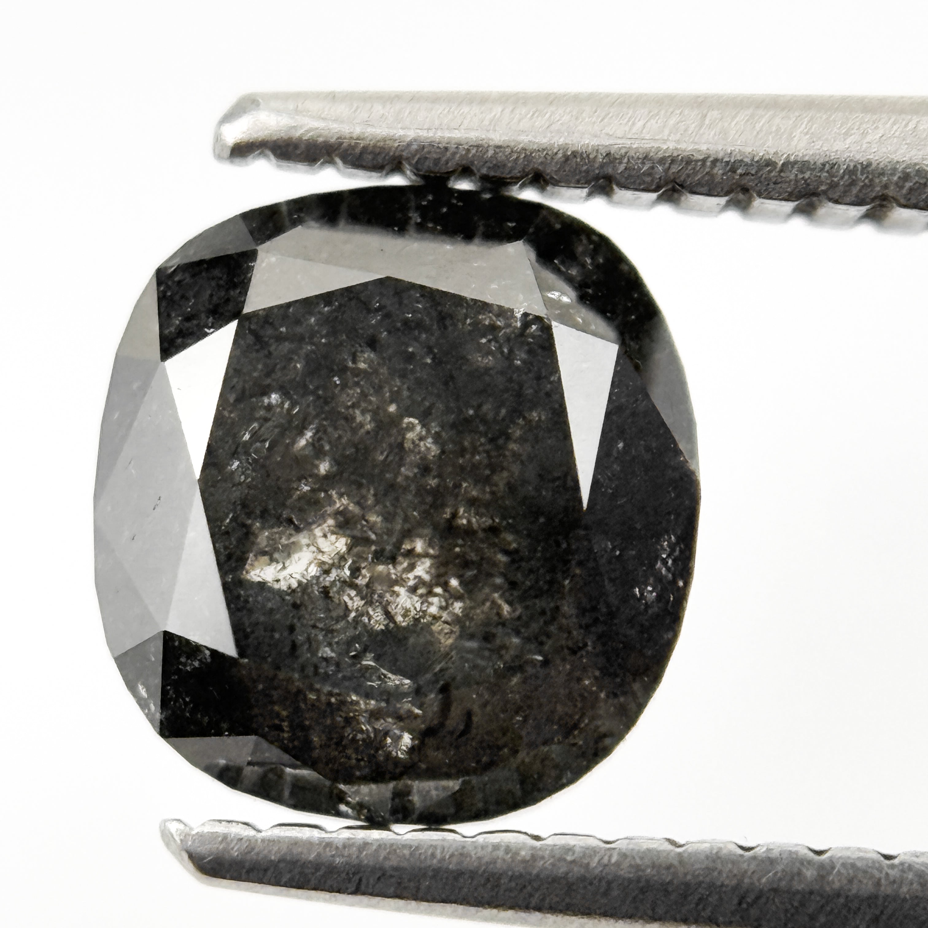1.96 Ct Cushion Rose Cut Grey Natural Salt and Pepper Diamond