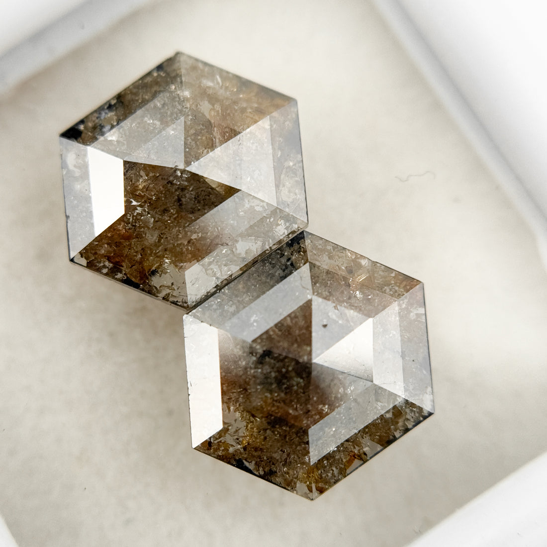 3.27 Ct Hexagon Rose Cut Red Natural Salt and Pepper Diamond
