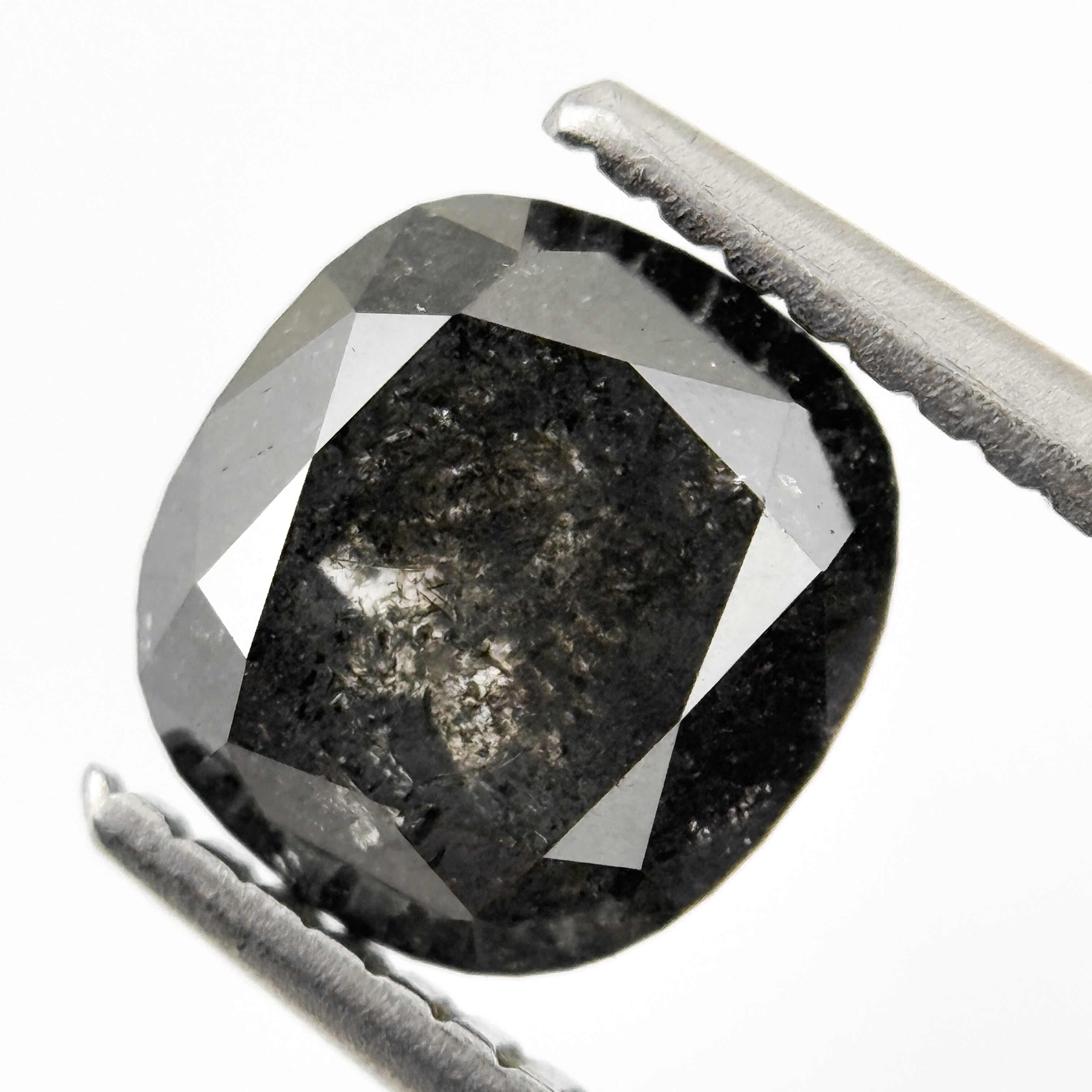 1.96 Ct Cushion Rose Cut Grey Natural Salt and Pepper Diamond