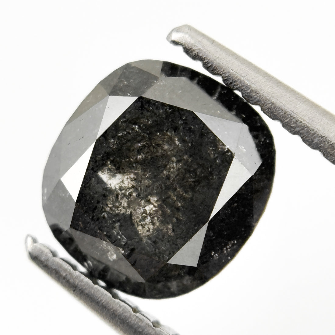 1.96 Ct Cushion Rose Cut Grey Natural Salt and Pepper Diamond