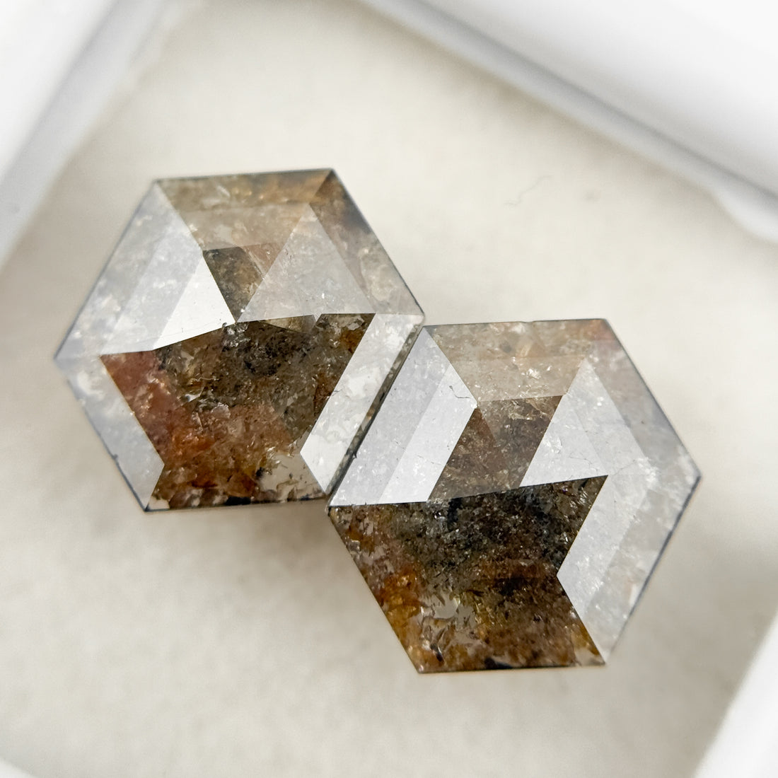3.27 Ct Hexagon Rose Cut Red Natural Salt and Pepper Diamond