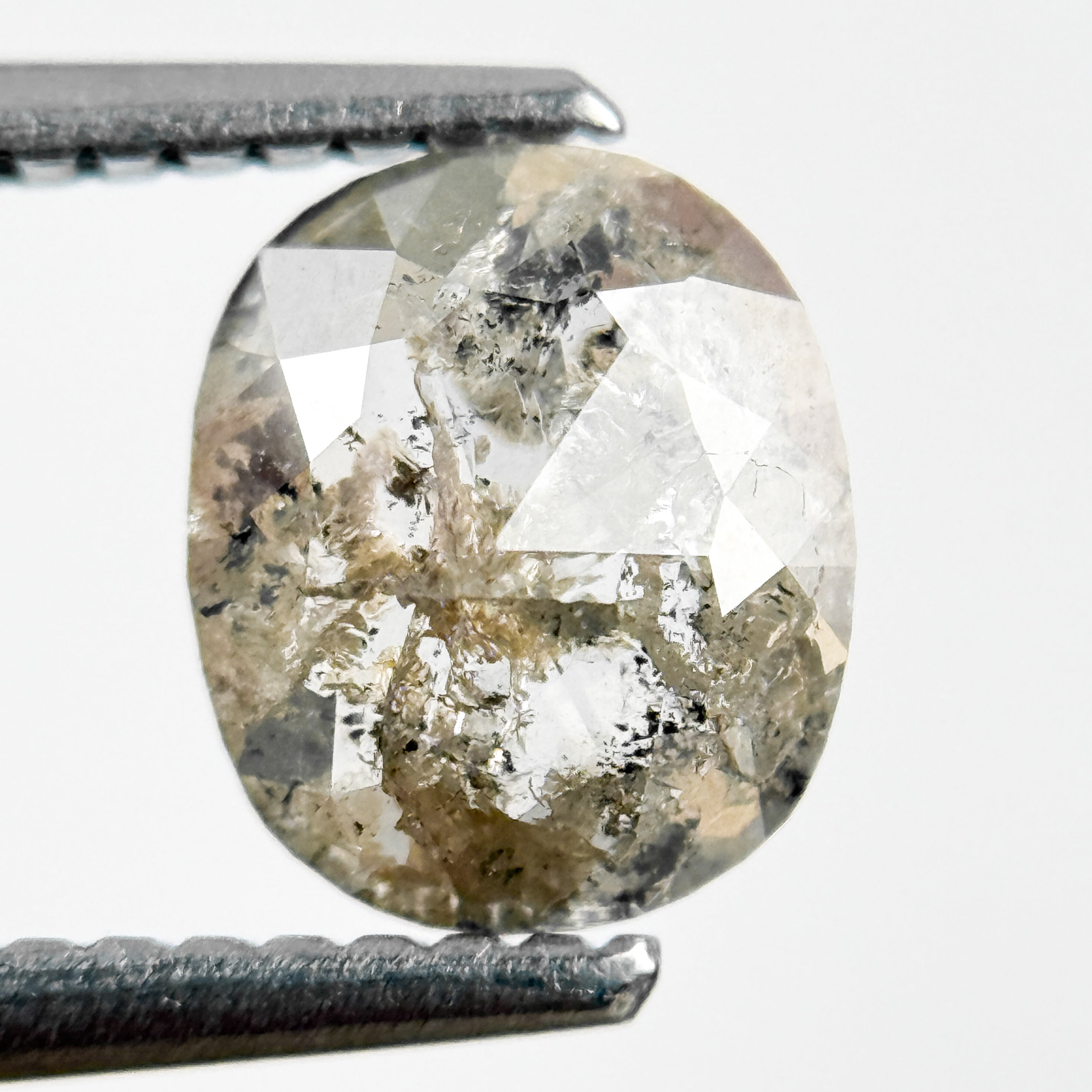 0.92 Ct Oval Rose Cut Grey Natural Salt and Pepper Diamond