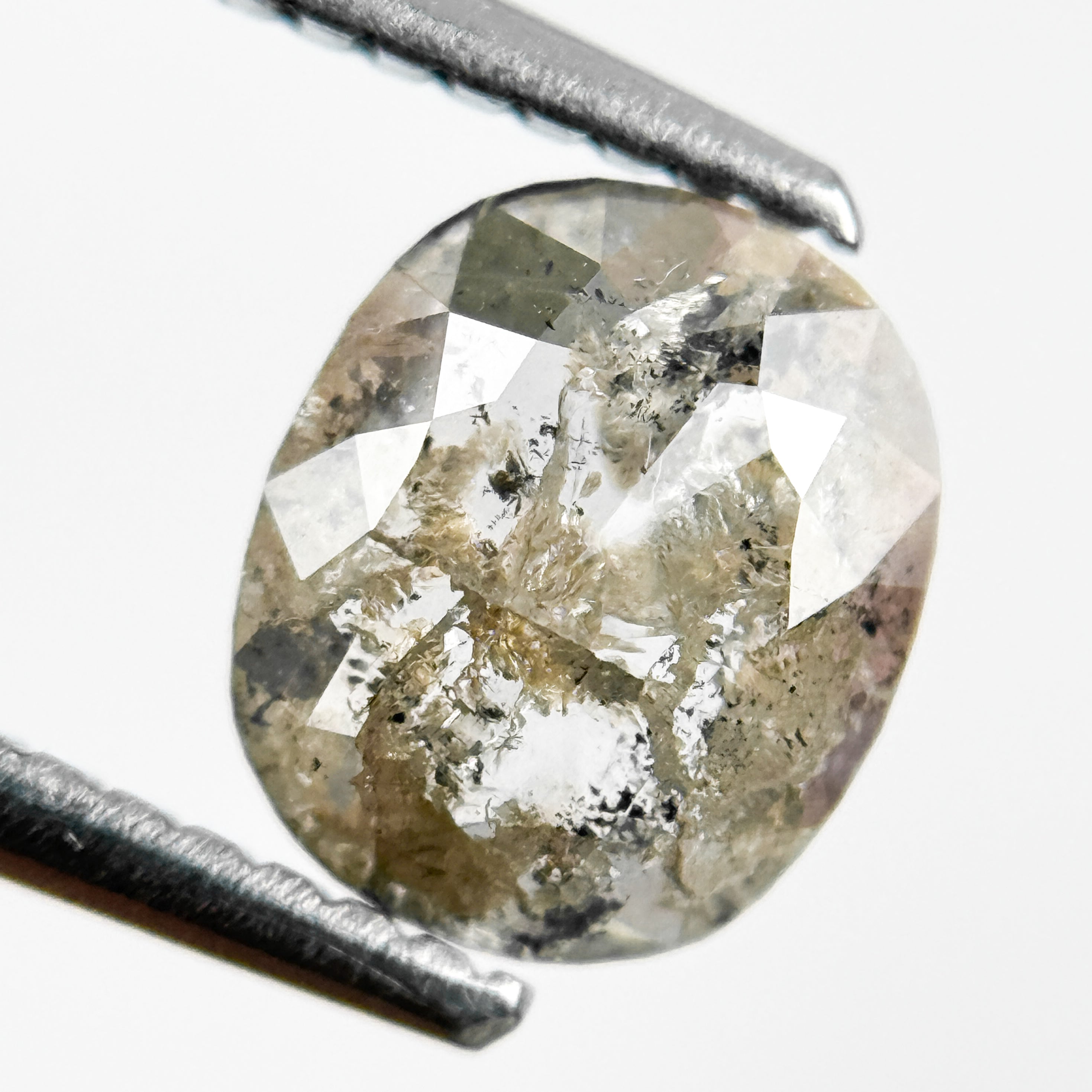 0.92 Ct Oval Rose Cut Grey Natural Salt and Pepper Diamond