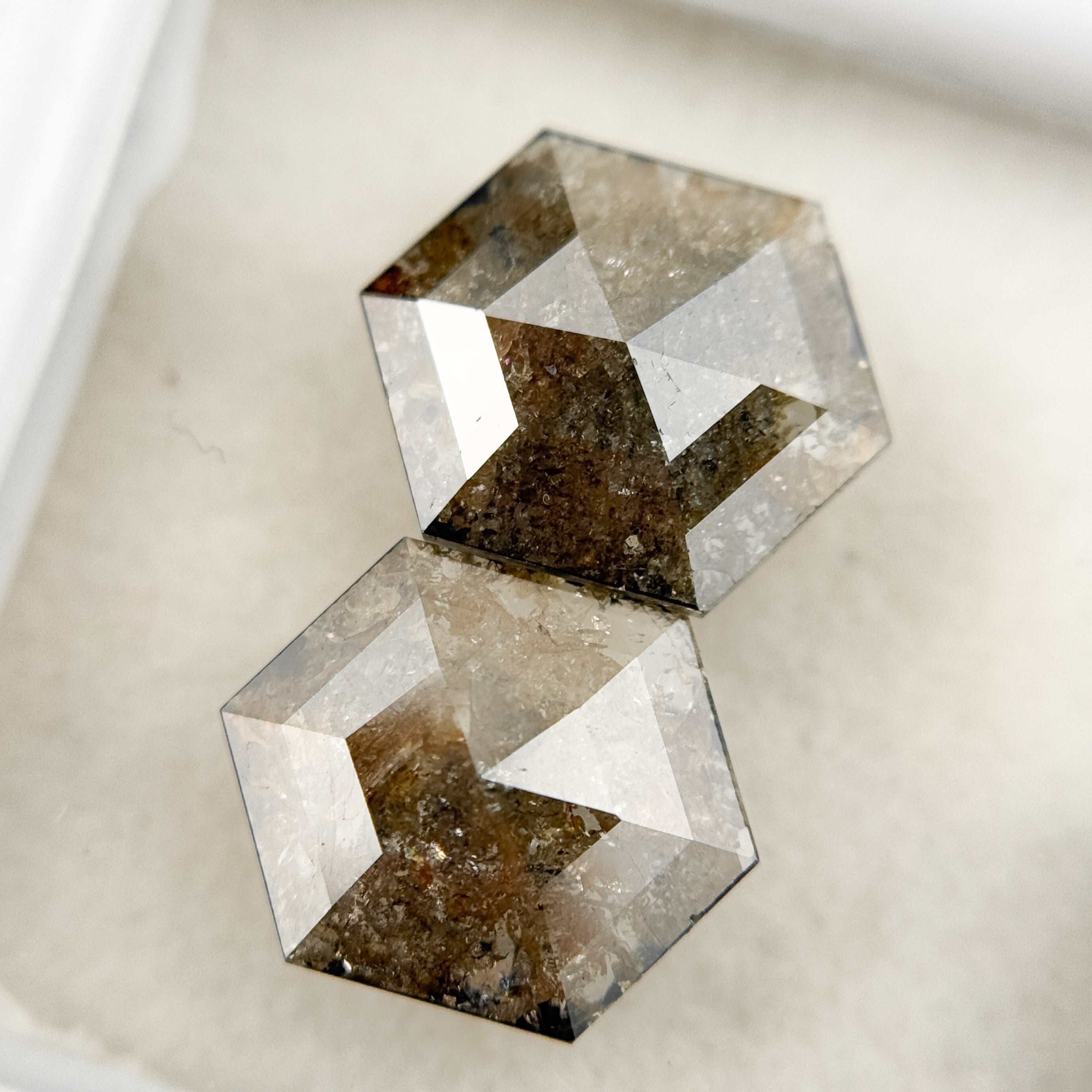 3.27 Ct Hexagon Rose Cut Red Natural Salt and Pepper Diamond