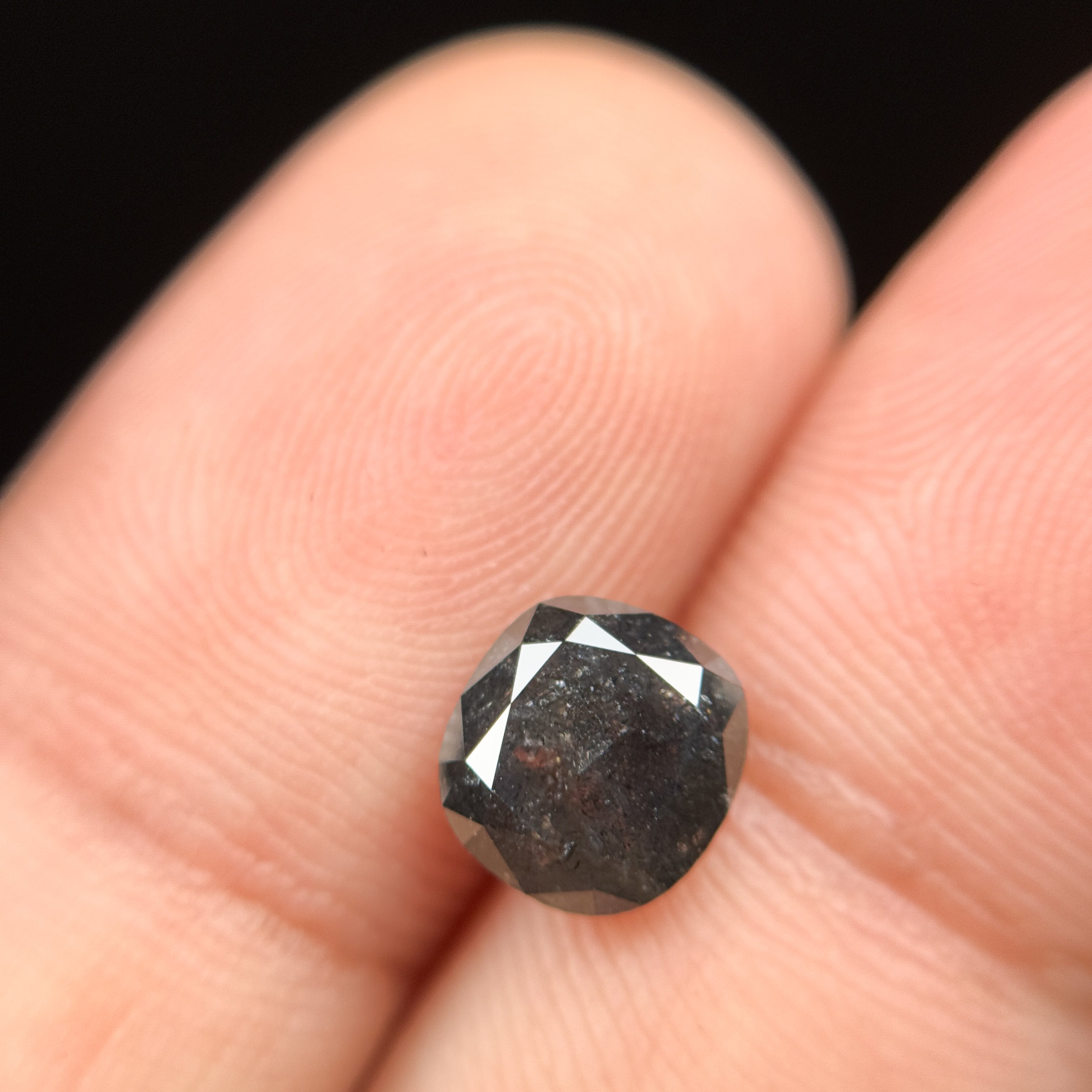 1.96 Ct Cushion Rose Cut Grey Natural Salt and Pepper Diamond