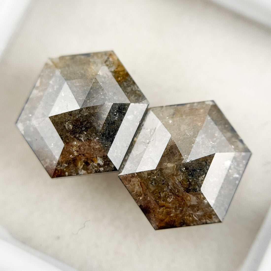 3.27 Ct Hexagon Rose Cut Red Natural Salt and Pepper Diamond