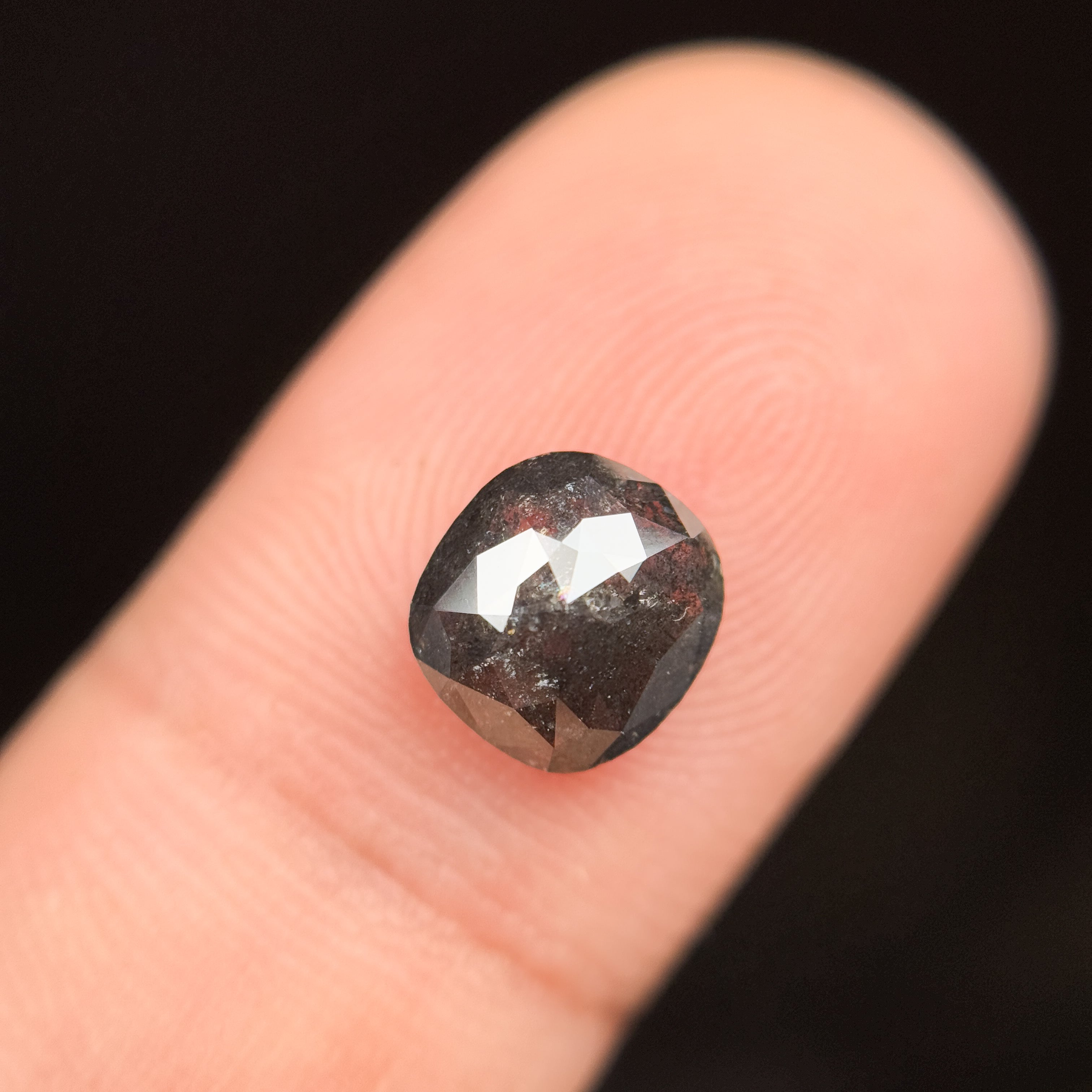 1.96 Ct Cushion Rose Cut Grey Natural Salt and Pepper Diamond