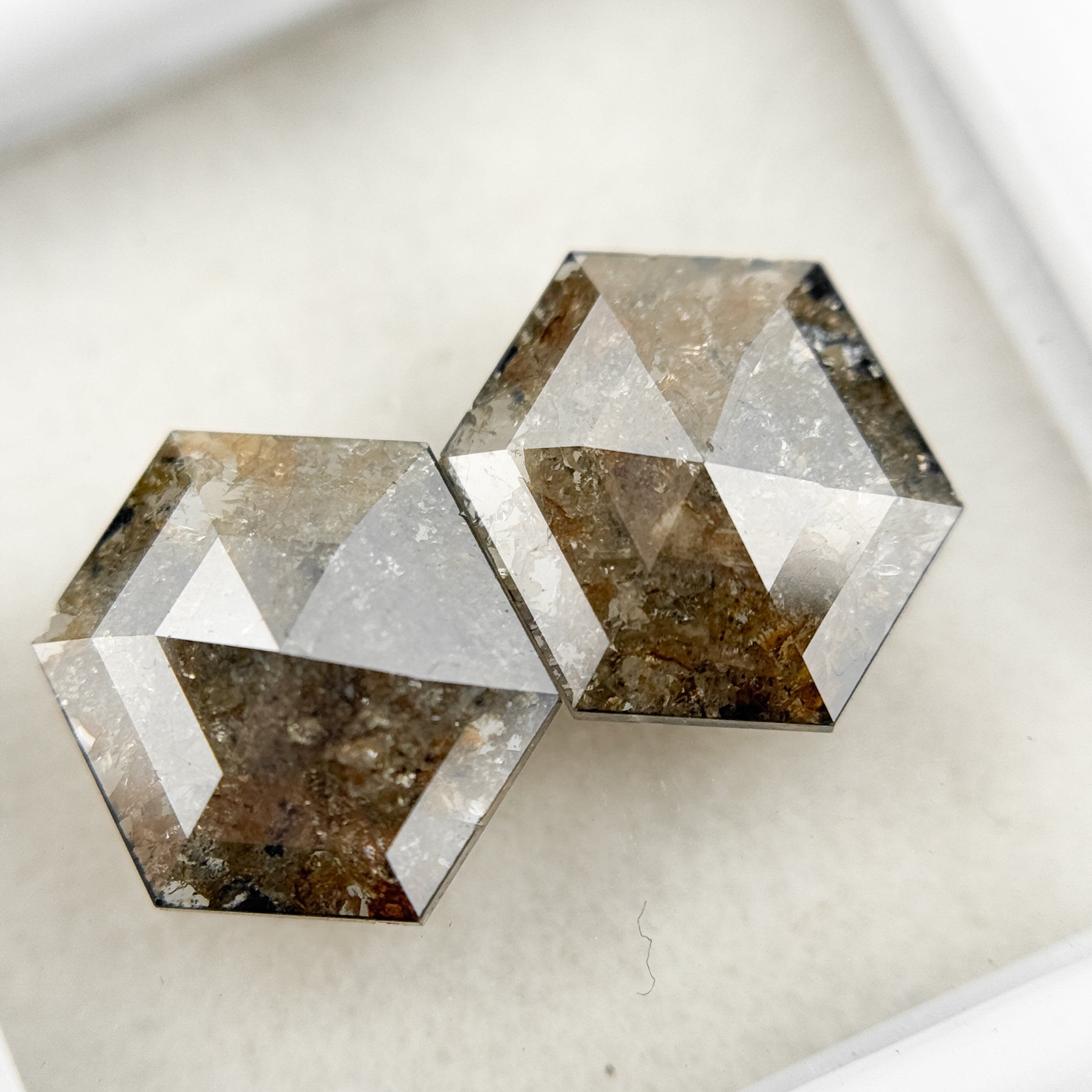 3.27 Ct Hexagon Rose Cut Red Natural Salt and Pepper Diamond