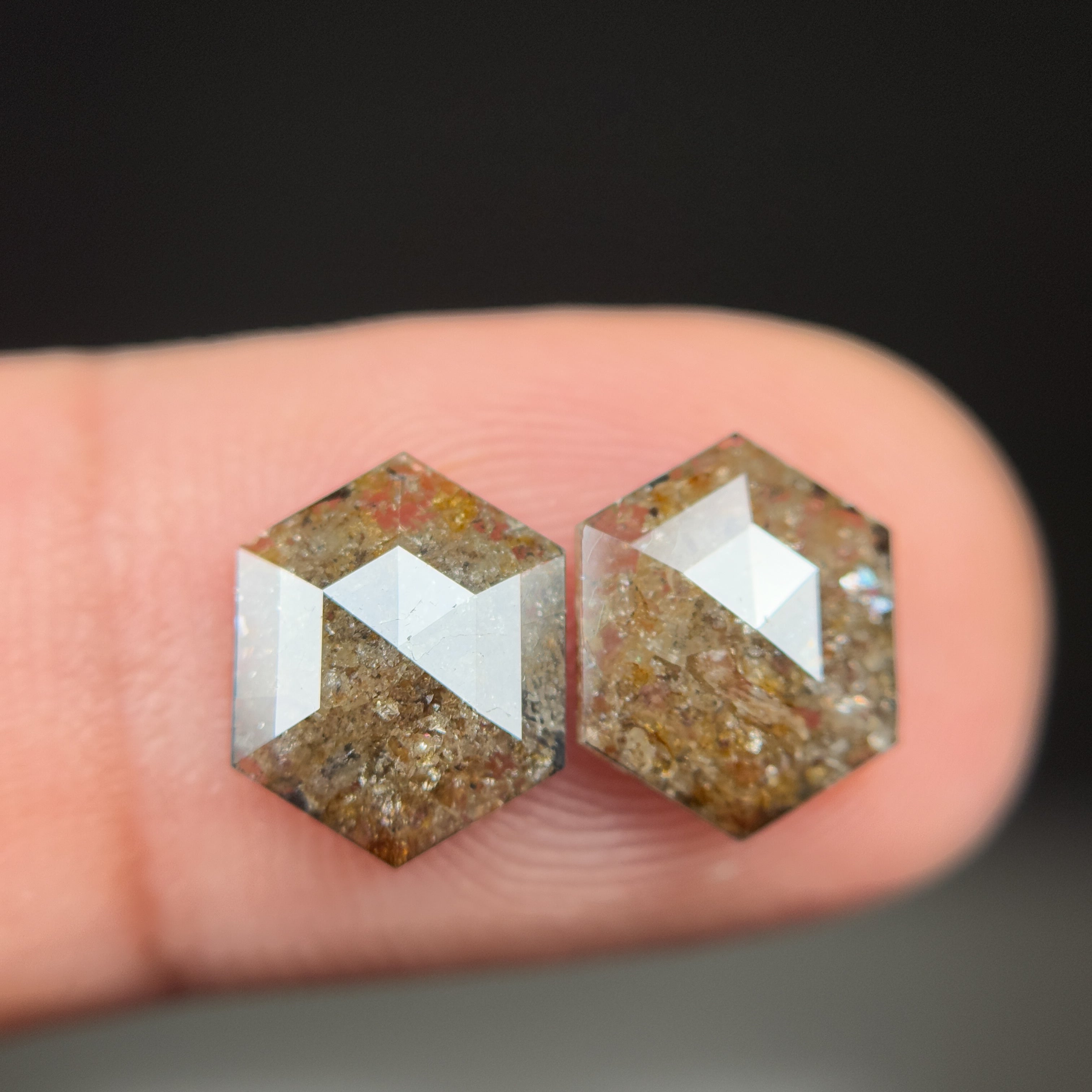 3.27 Ct Hexagon Rose Cut Red Natural Salt and Pepper Diamond