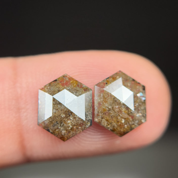 3.27 Ct Hexagon Rose Cut Red Natural Salt and Pepper Diamond