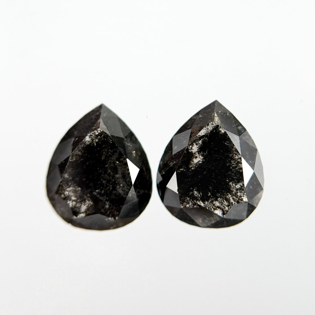 2.42 Ct Pear Rose Cut Grey Natural Salt and Pepper Diamond Pair