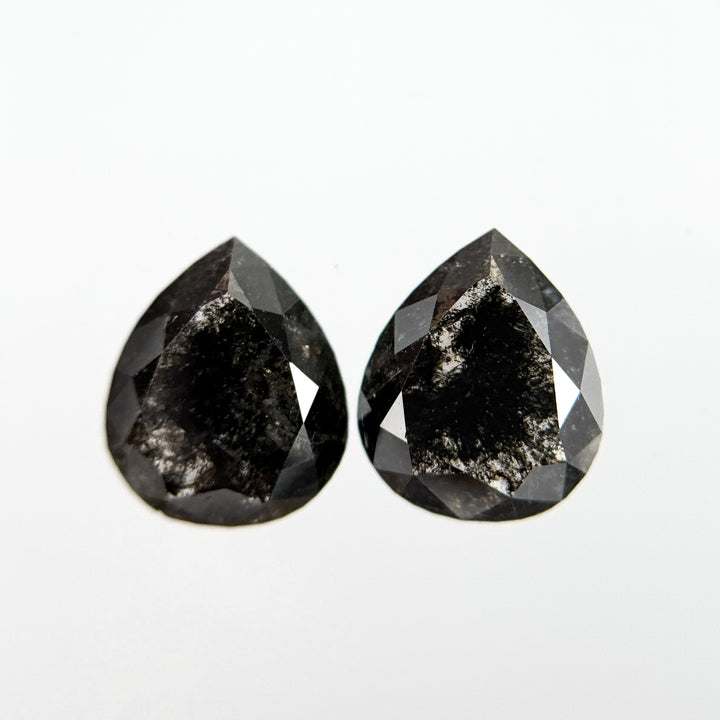 2.42 Ct Pear Rose Cut Grey Natural Salt and Pepper Diamond Pair