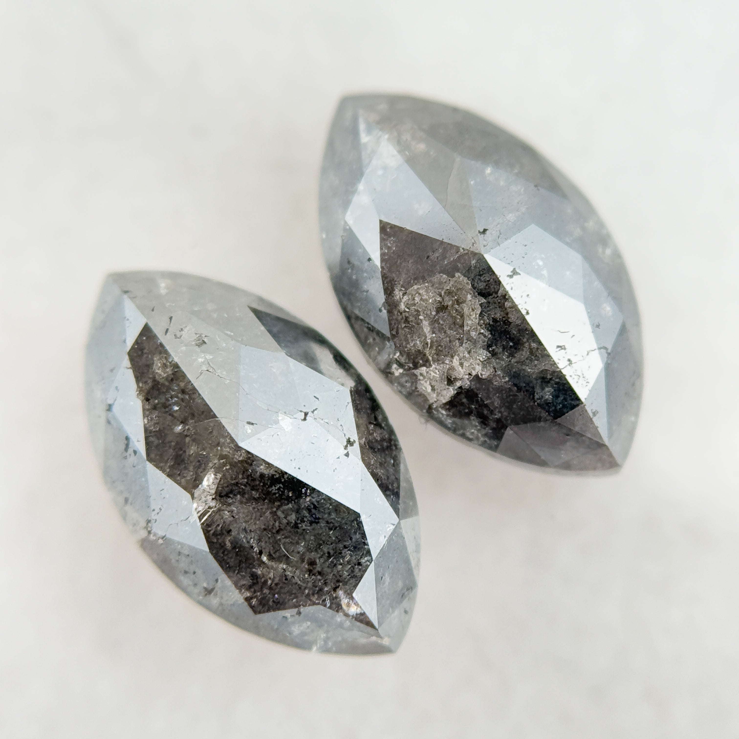 3.80 Ct Marquise Rose Cut Grey Natural Salt and Pepper Diamond