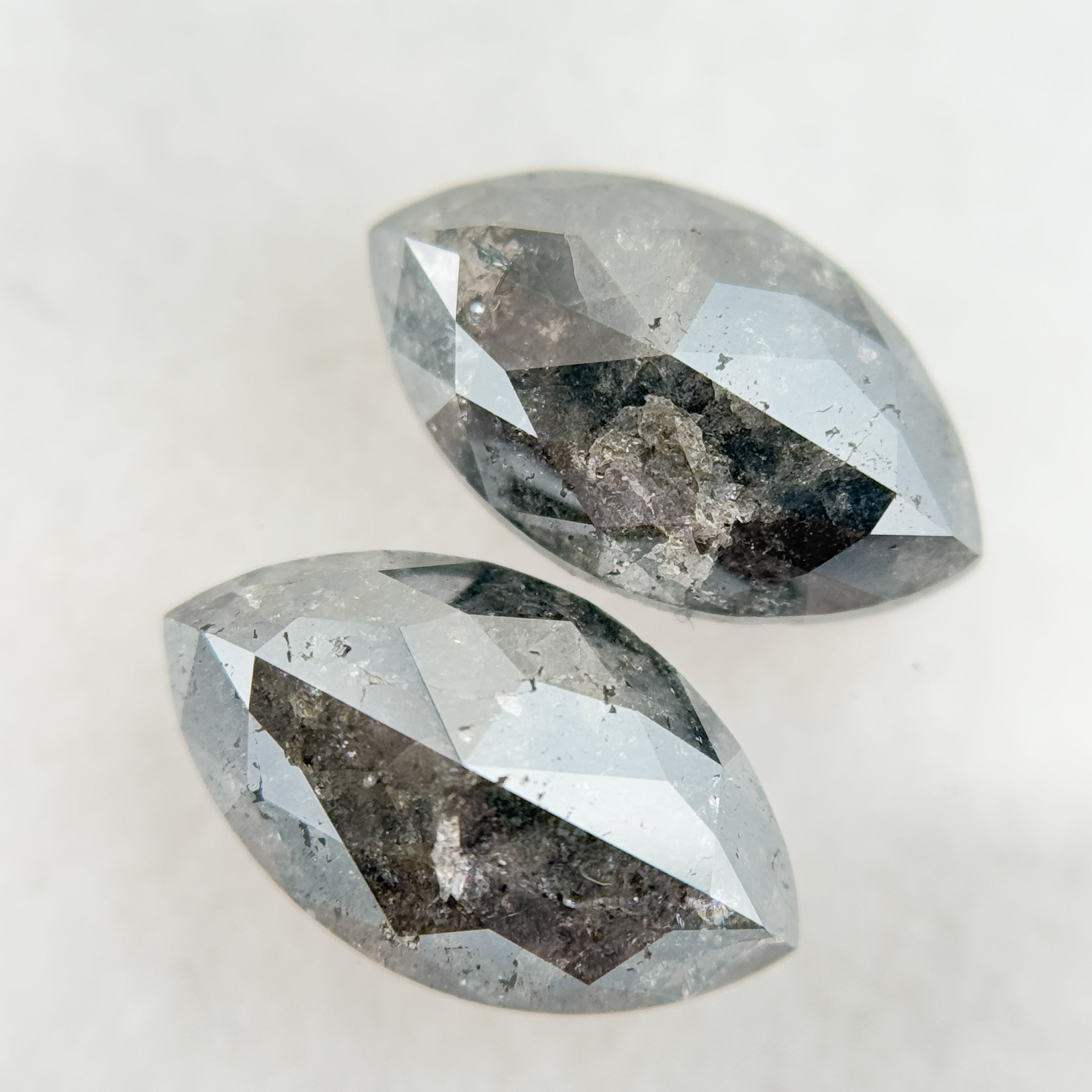 3.80 Ct Marquise Rose Cut Grey Natural Salt and Pepper Diamond