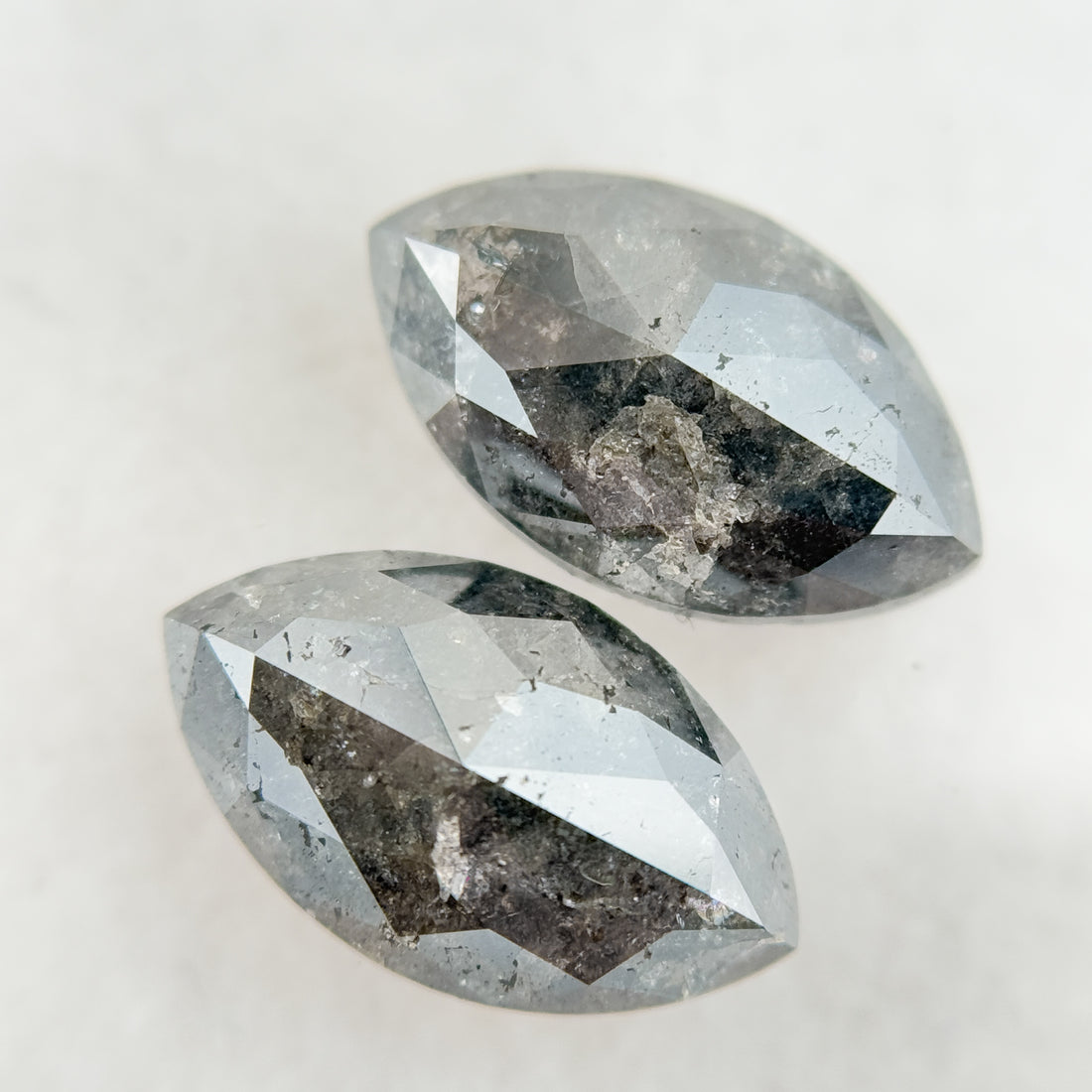 3.80 Ct Marquise Rose Cut Grey Natural Salt and Pepper Diamond