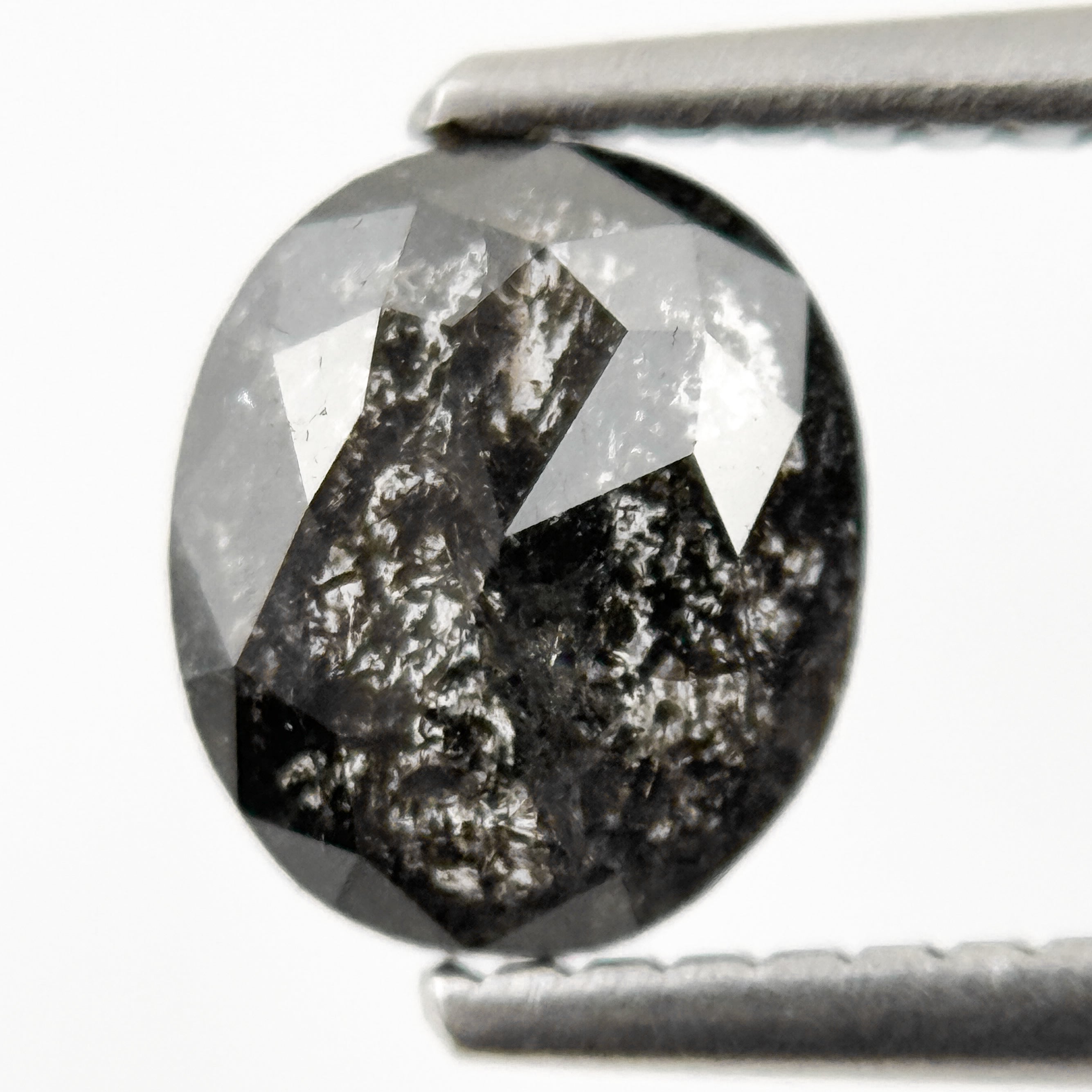1.06 Ct Oval Rose Cut Grey Natural Salt and Pepper Diamond