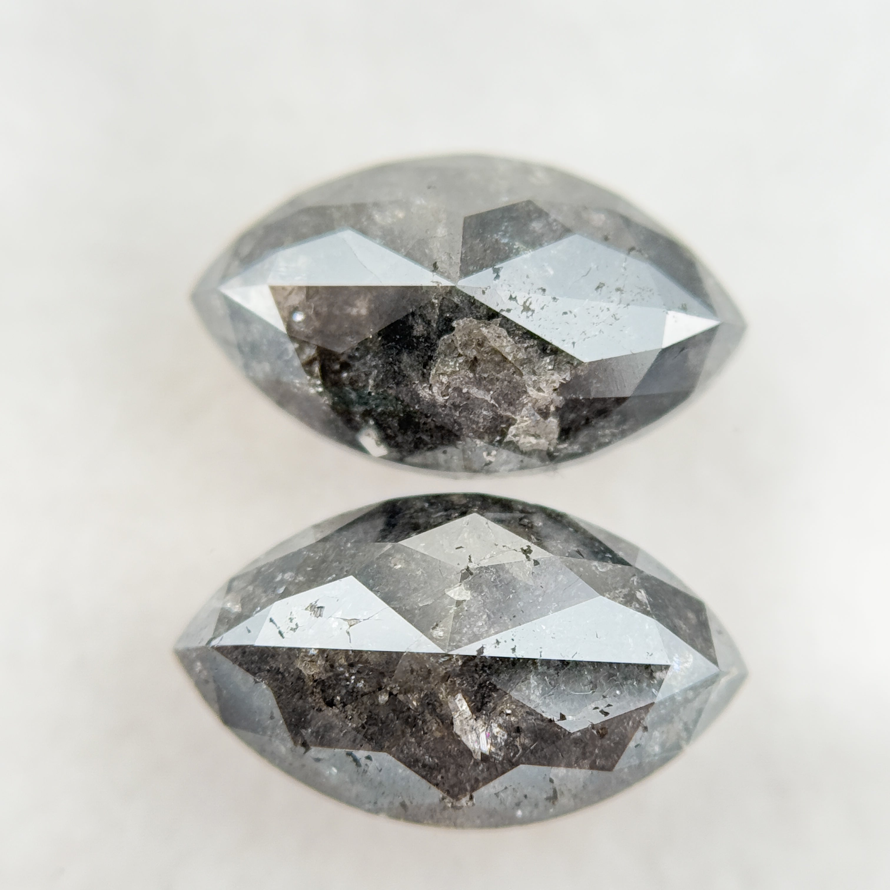 3.80 Ct Marquise Rose Cut Grey Natural Salt and Pepper Diamond