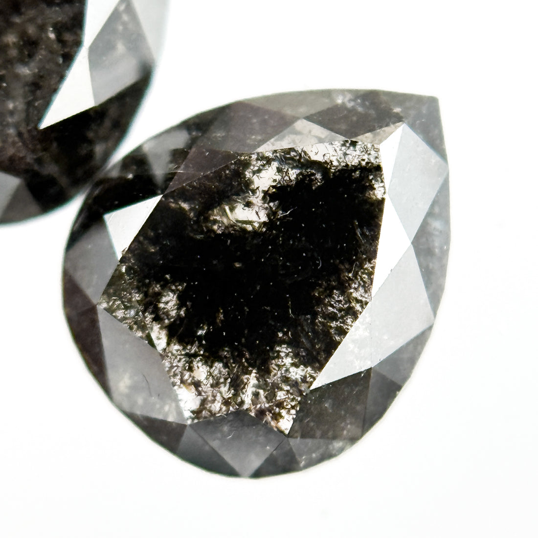 2.42 Ct Pear Rose Cut Grey Natural Salt and Pepper Diamond Pair