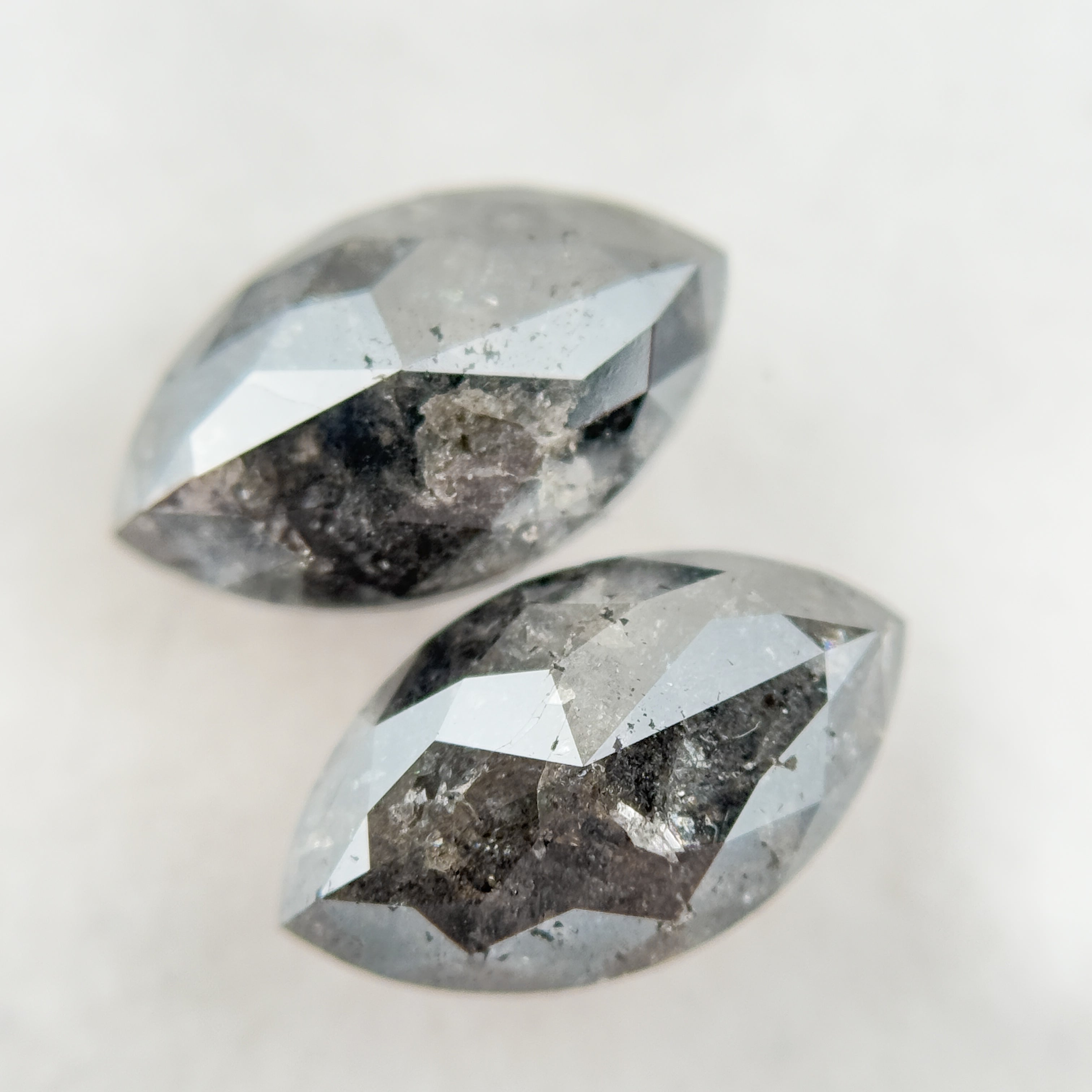 3.80 Ct Marquise Rose Cut Grey Natural Salt and Pepper Diamond