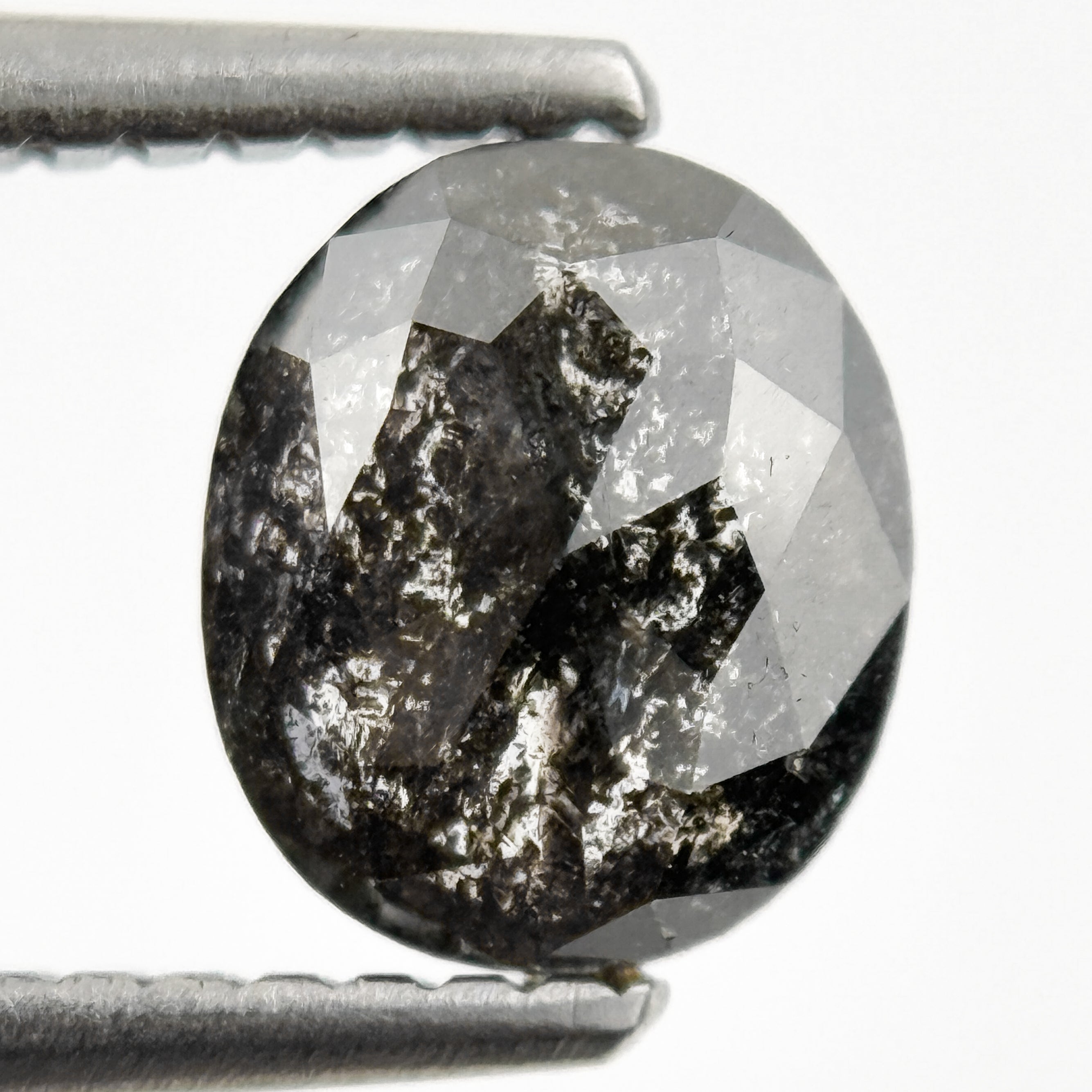 1.06 Ct Oval Rose Cut Grey Natural Salt and Pepper Diamond