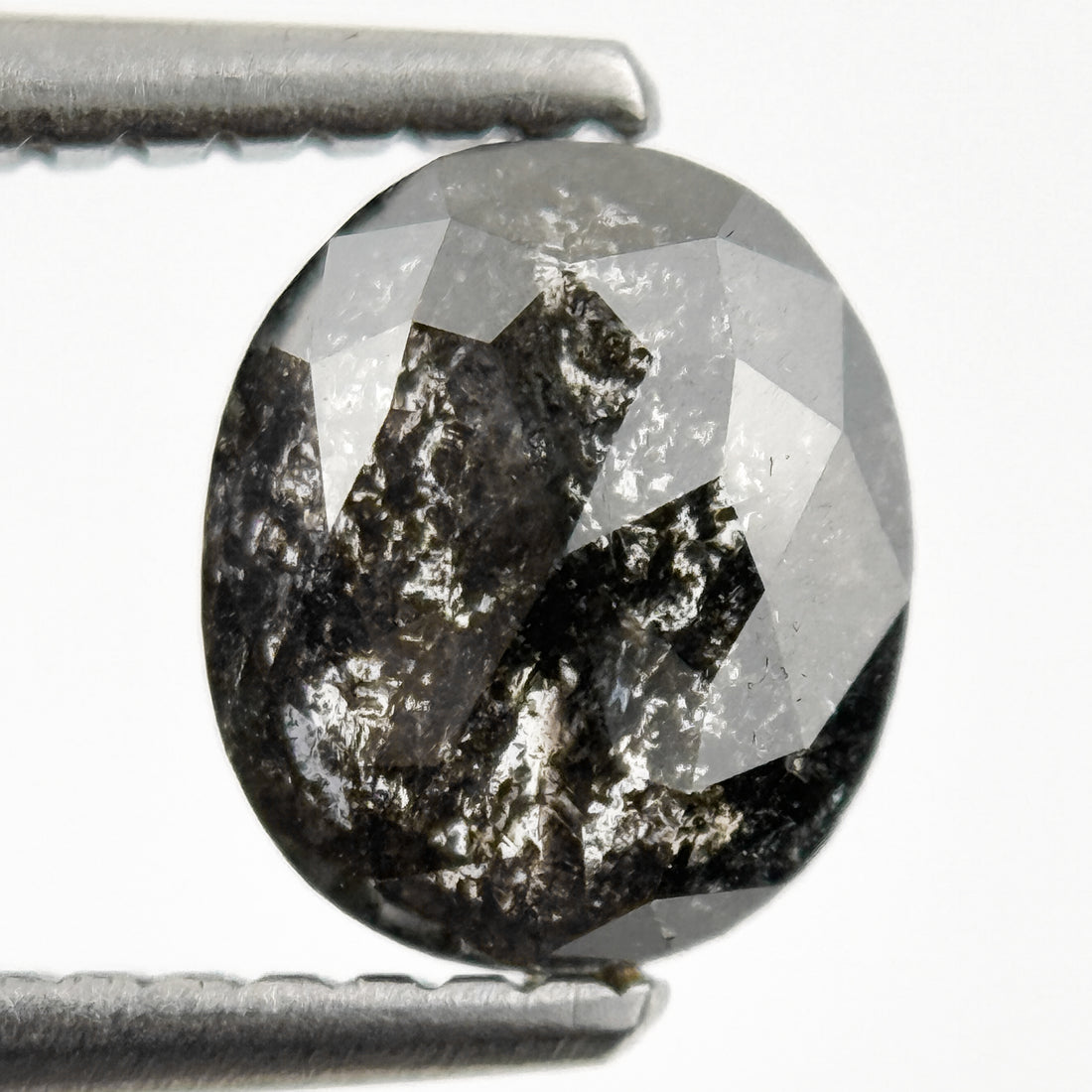 1.06 Ct Oval Rose Cut Grey Natural Salt and Pepper Diamond