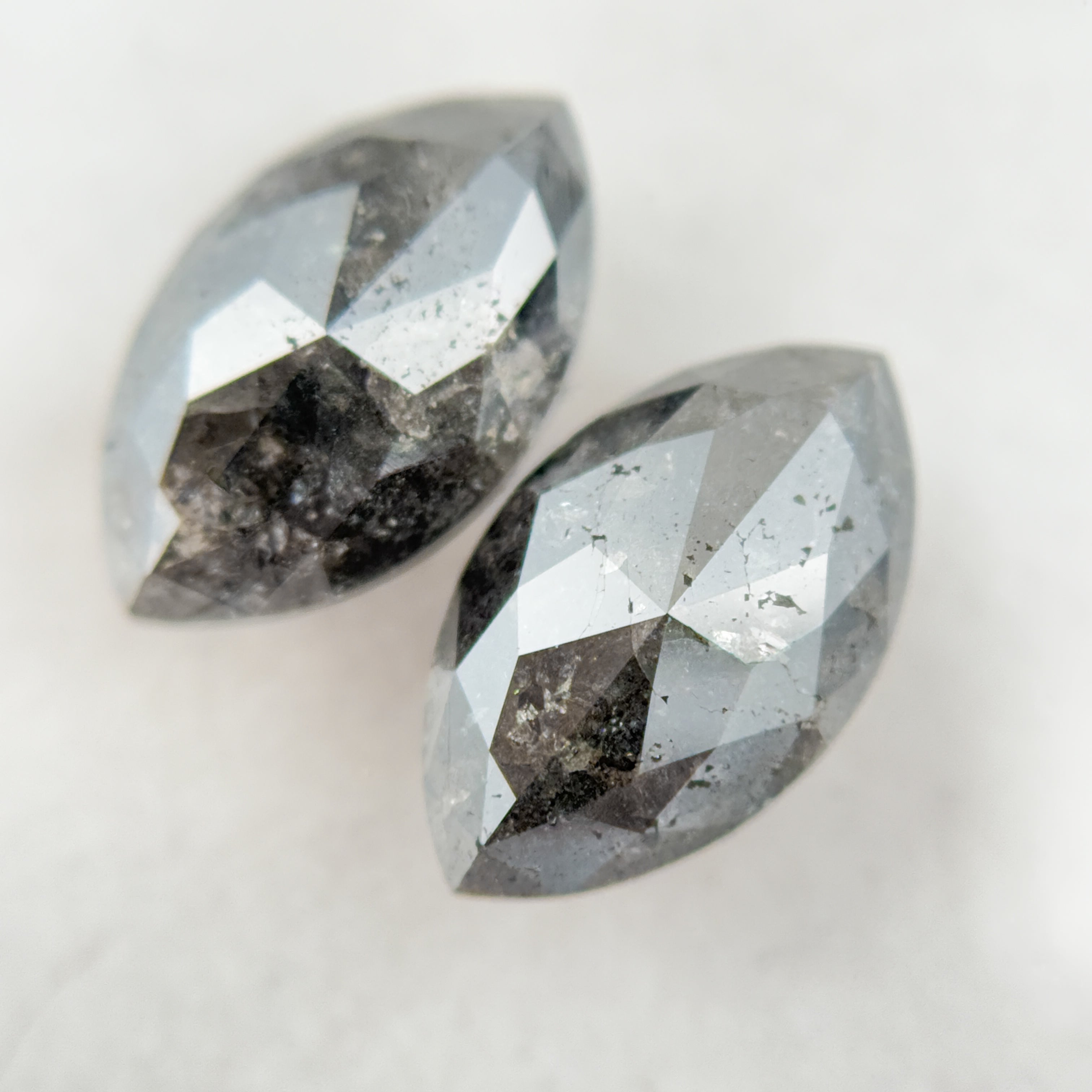 3.80 Ct Marquise Rose Cut Grey Natural Salt and Pepper Diamond