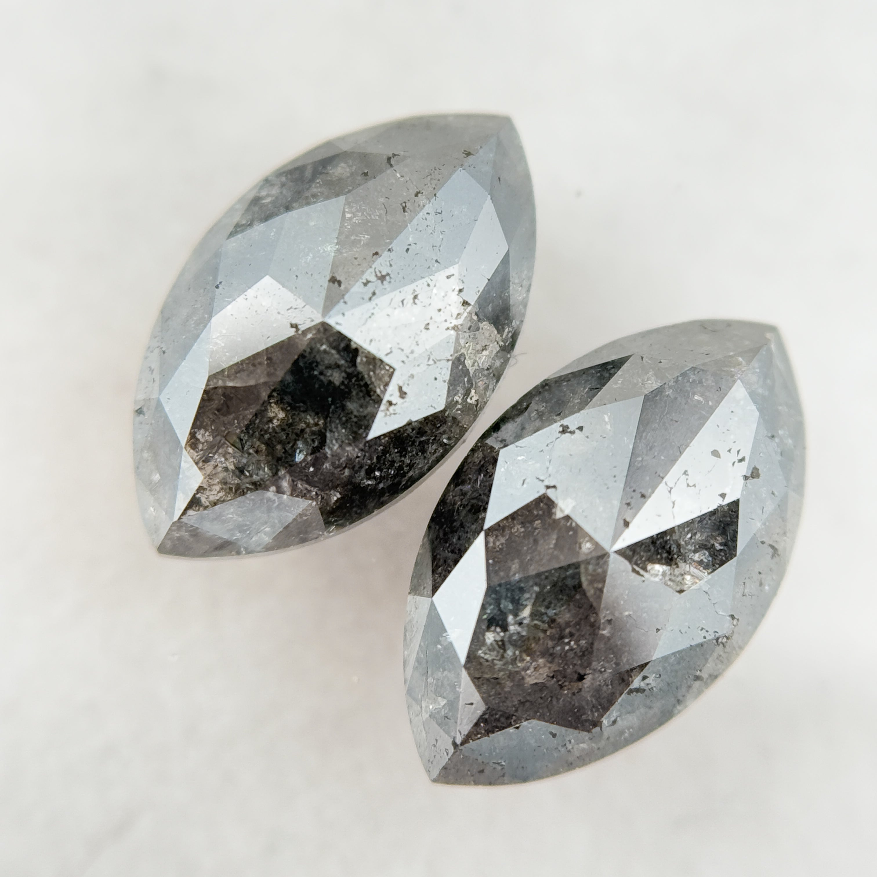 3.80 Ct Marquise Rose Cut Grey Natural Salt and Pepper Diamond