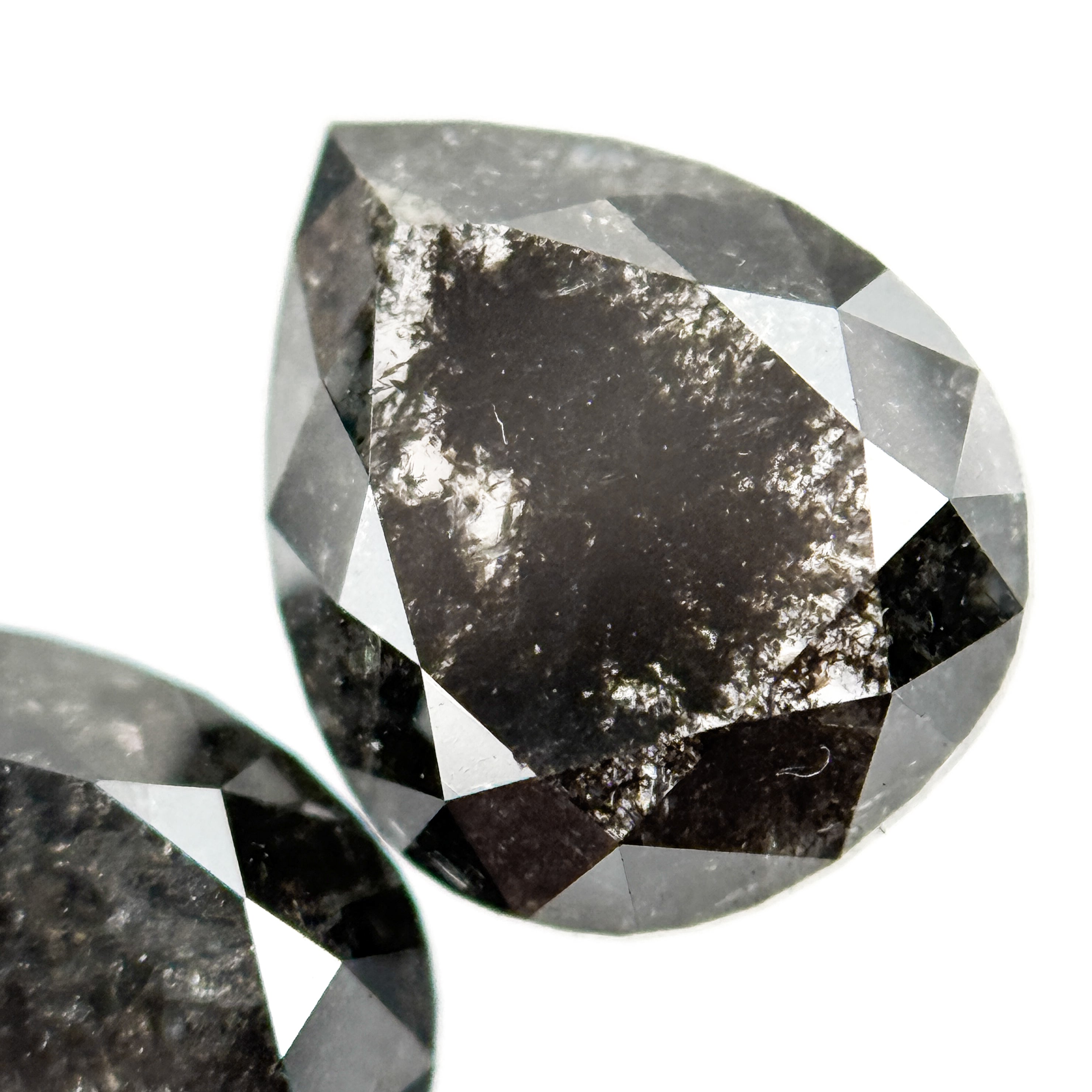 2.42 Ct Pear Rose Cut Grey Natural Salt and Pepper Diamond Pair
