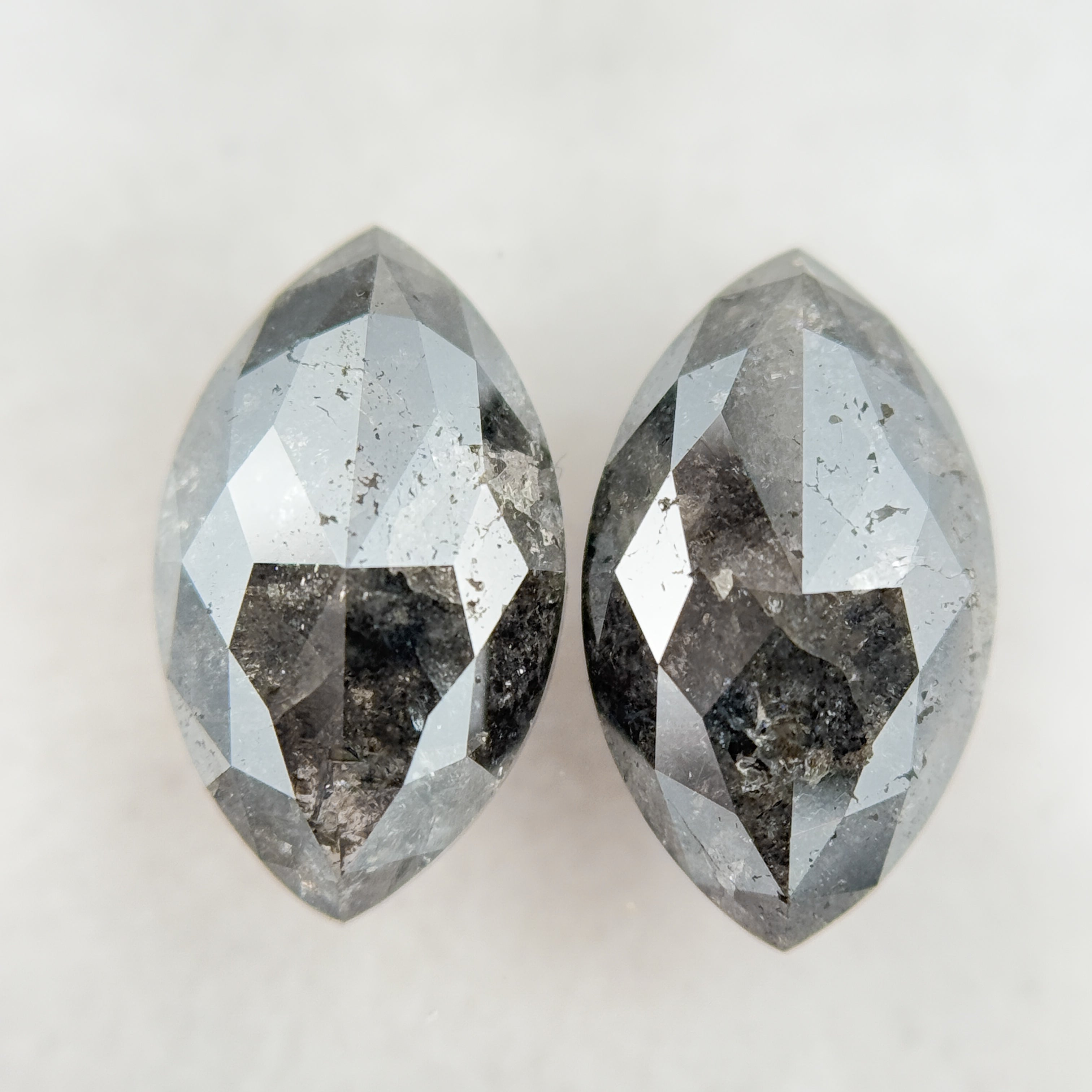 3.80 Ct Marquise Rose Cut Grey Natural Salt and Pepper Diamond