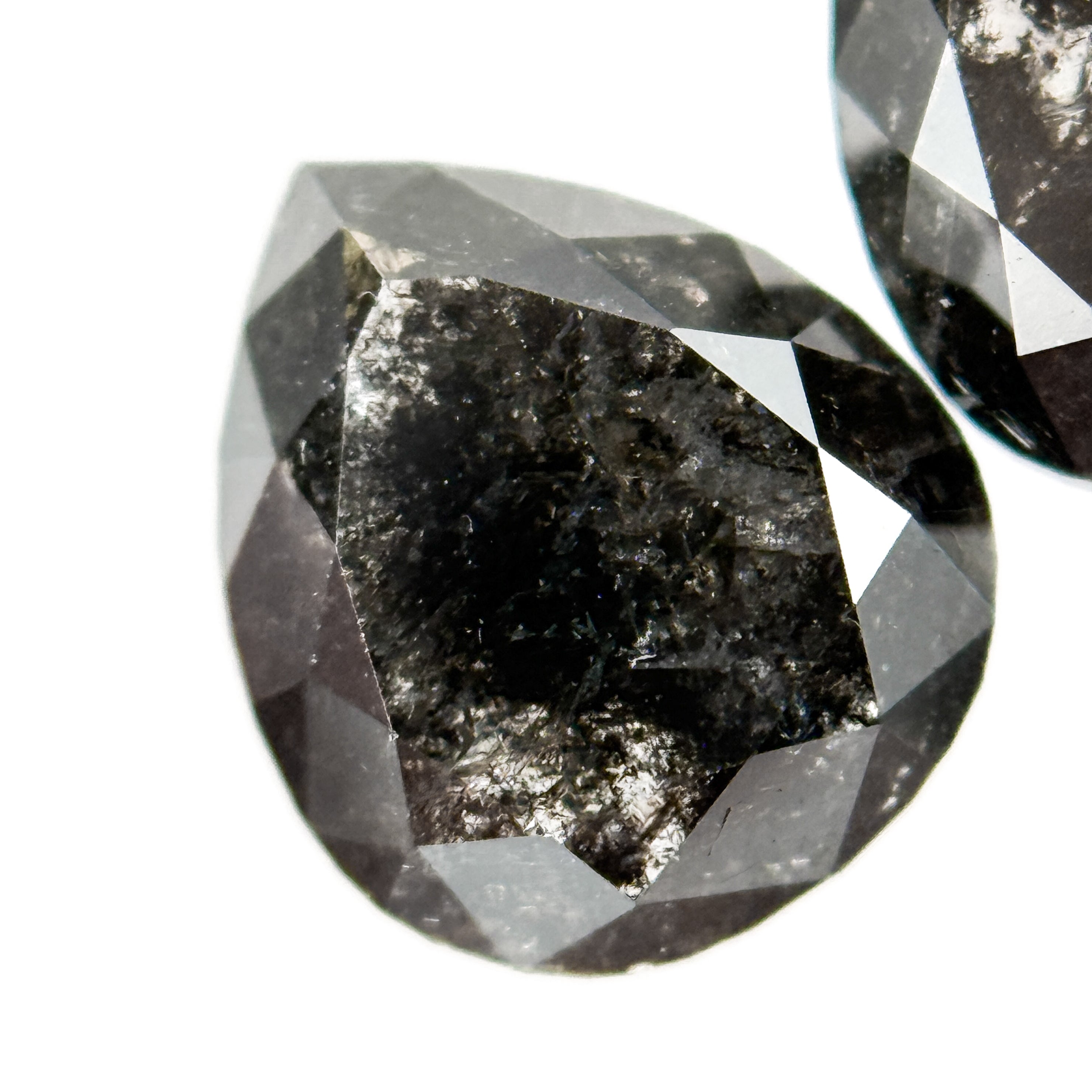 2.42 Ct Pear Rose Cut Grey Natural Salt and Pepper Diamond Pair