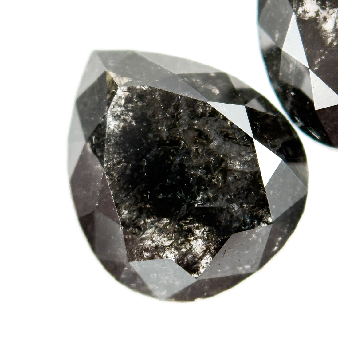2.42 Ct Pear Rose Cut Grey Natural Salt and Pepper Diamond Pair