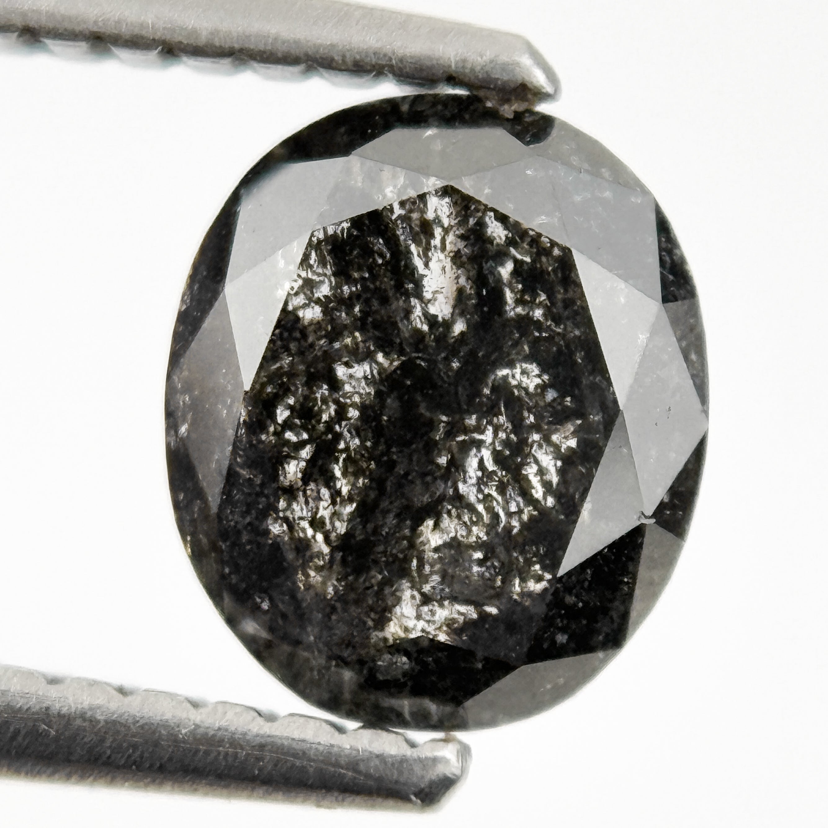 1.06 Ct Oval Rose Cut Grey Natural Salt and Pepper Diamond