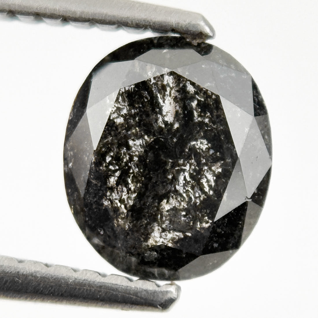 1.06 Ct Oval Rose Cut Grey Natural Salt and Pepper Diamond