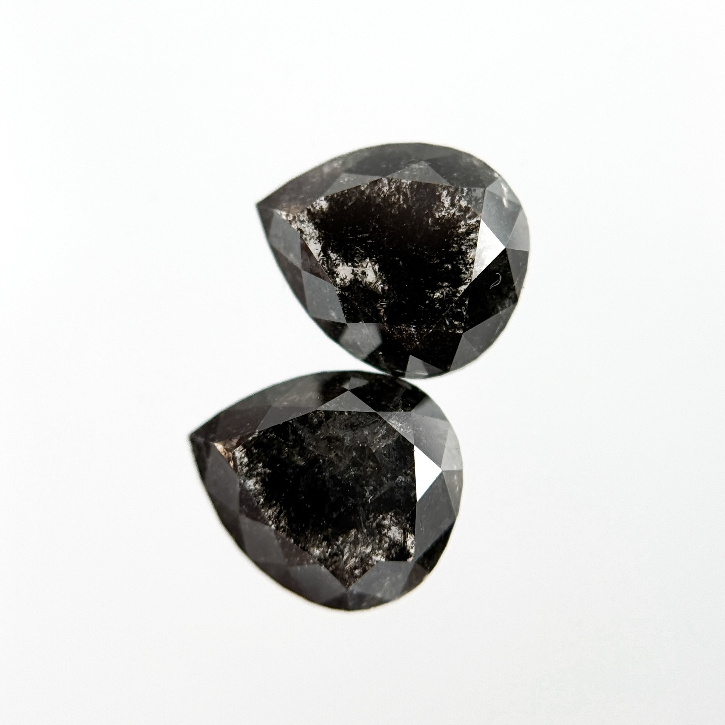 2.42 Ct Pear Rose Cut Grey Natural Salt and Pepper Diamond Pair
