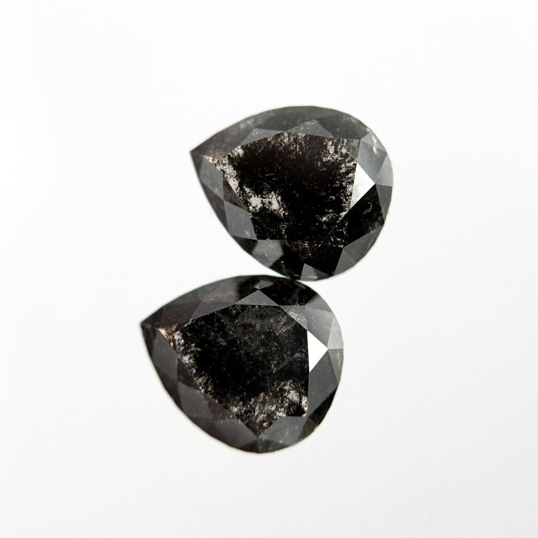 2.42 Ct Pear Rose Cut Grey Natural Salt and Pepper Diamond Pair