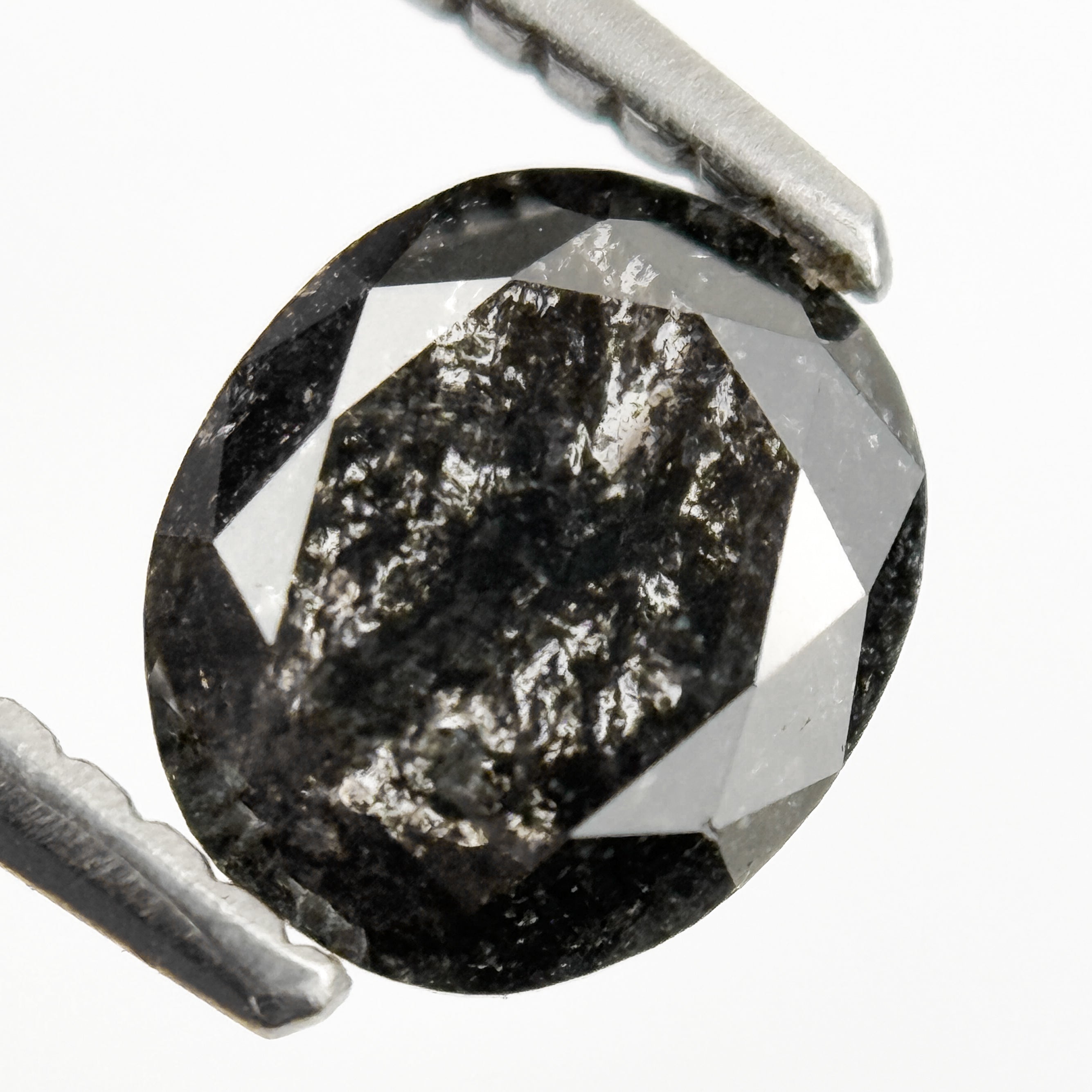 1.06 Ct Oval Rose Cut Grey Natural Salt and Pepper Diamond