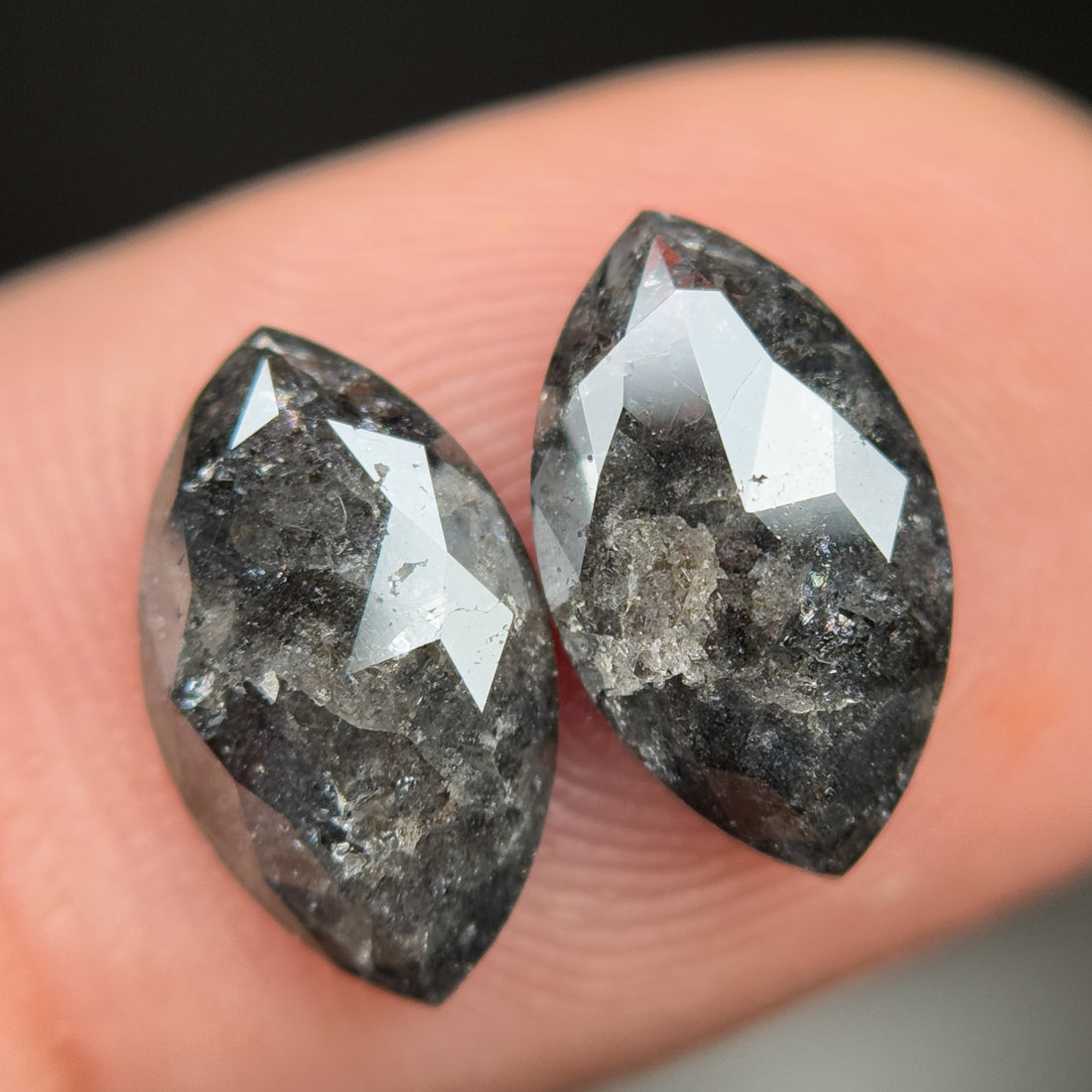 3.80 Ct Marquise Rose Cut Grey Natural Salt and Pepper Diamond