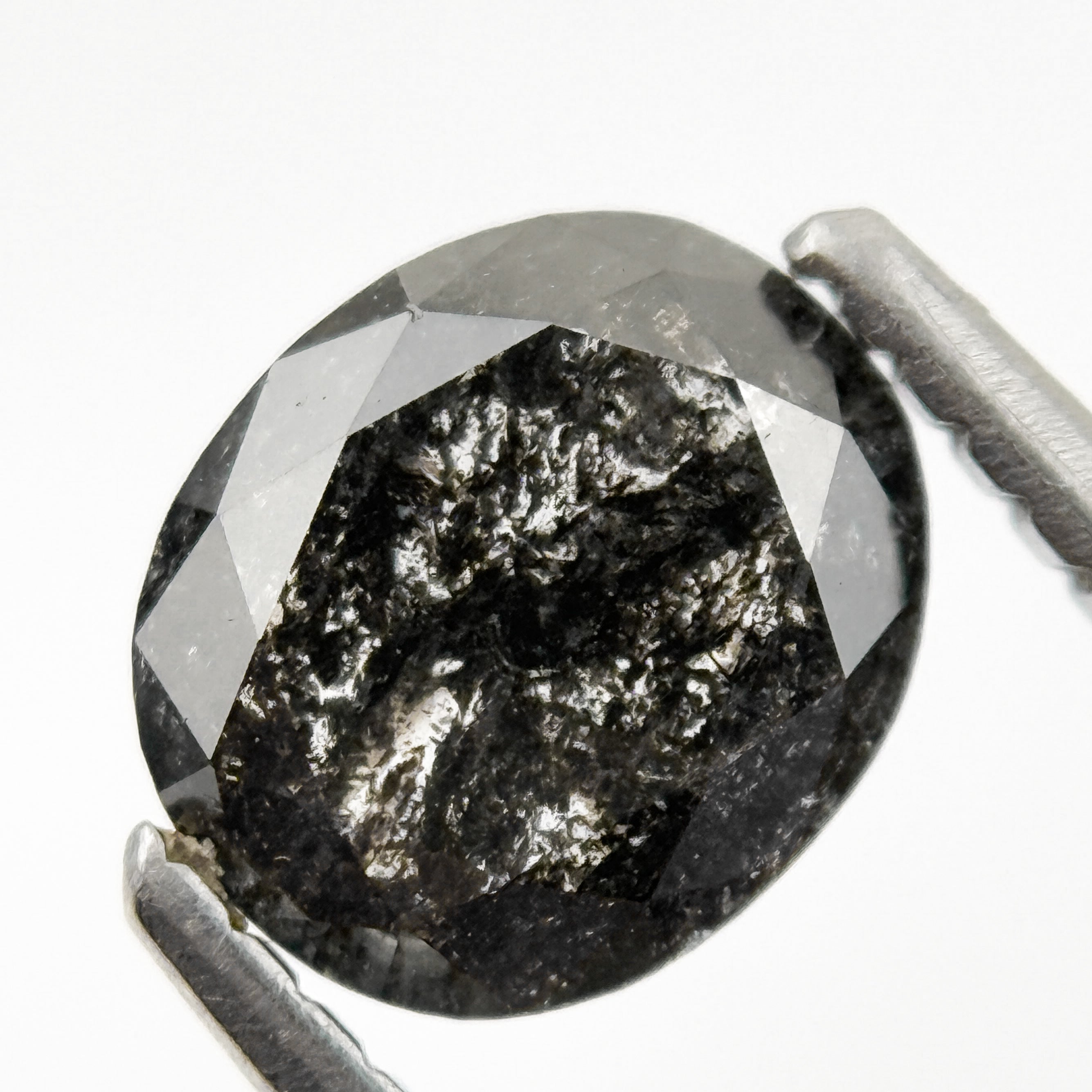 1.06 Ct Oval Rose Cut Grey Natural Salt and Pepper Diamond