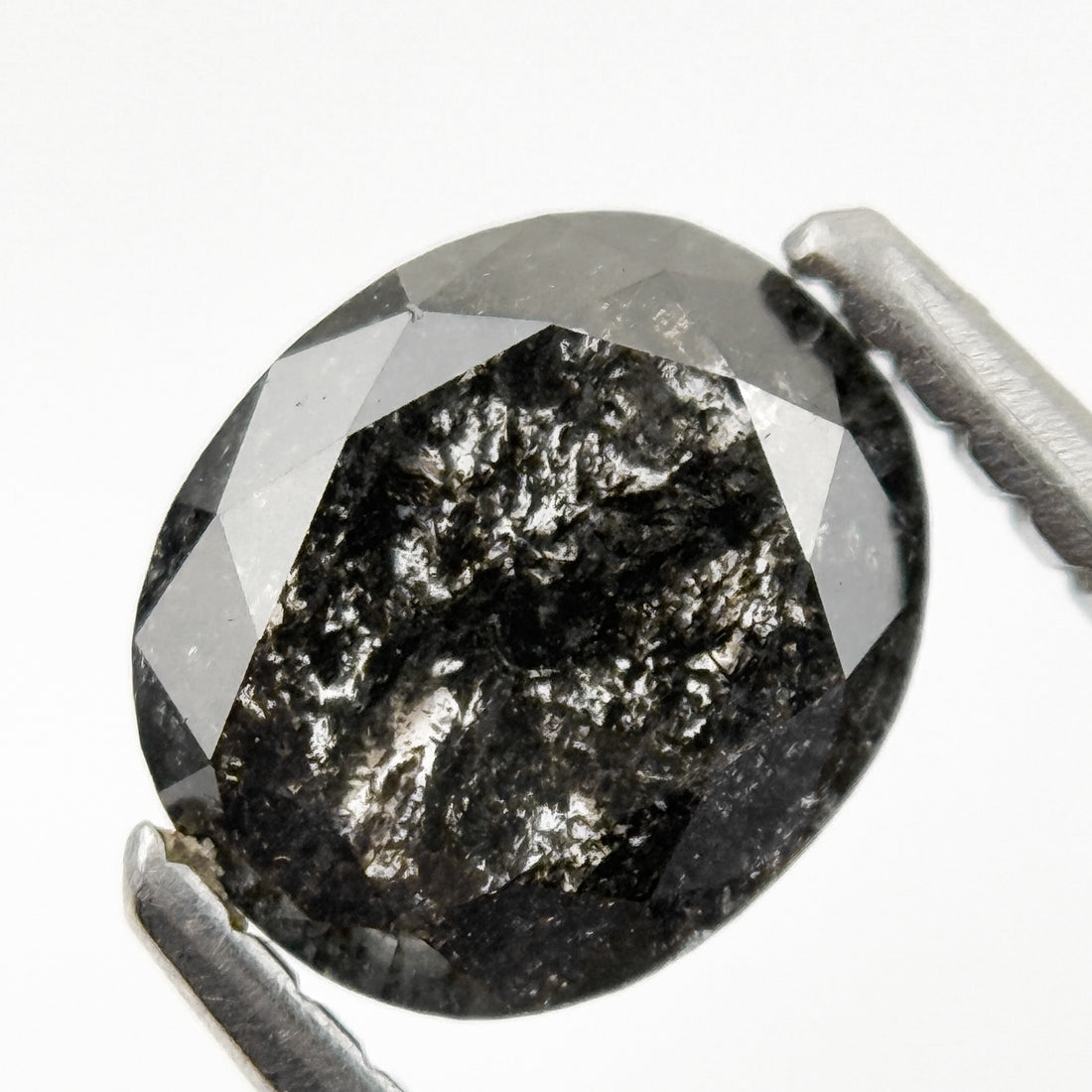 1.06 Ct Oval Rose Cut Grey Natural Salt and Pepper Diamond