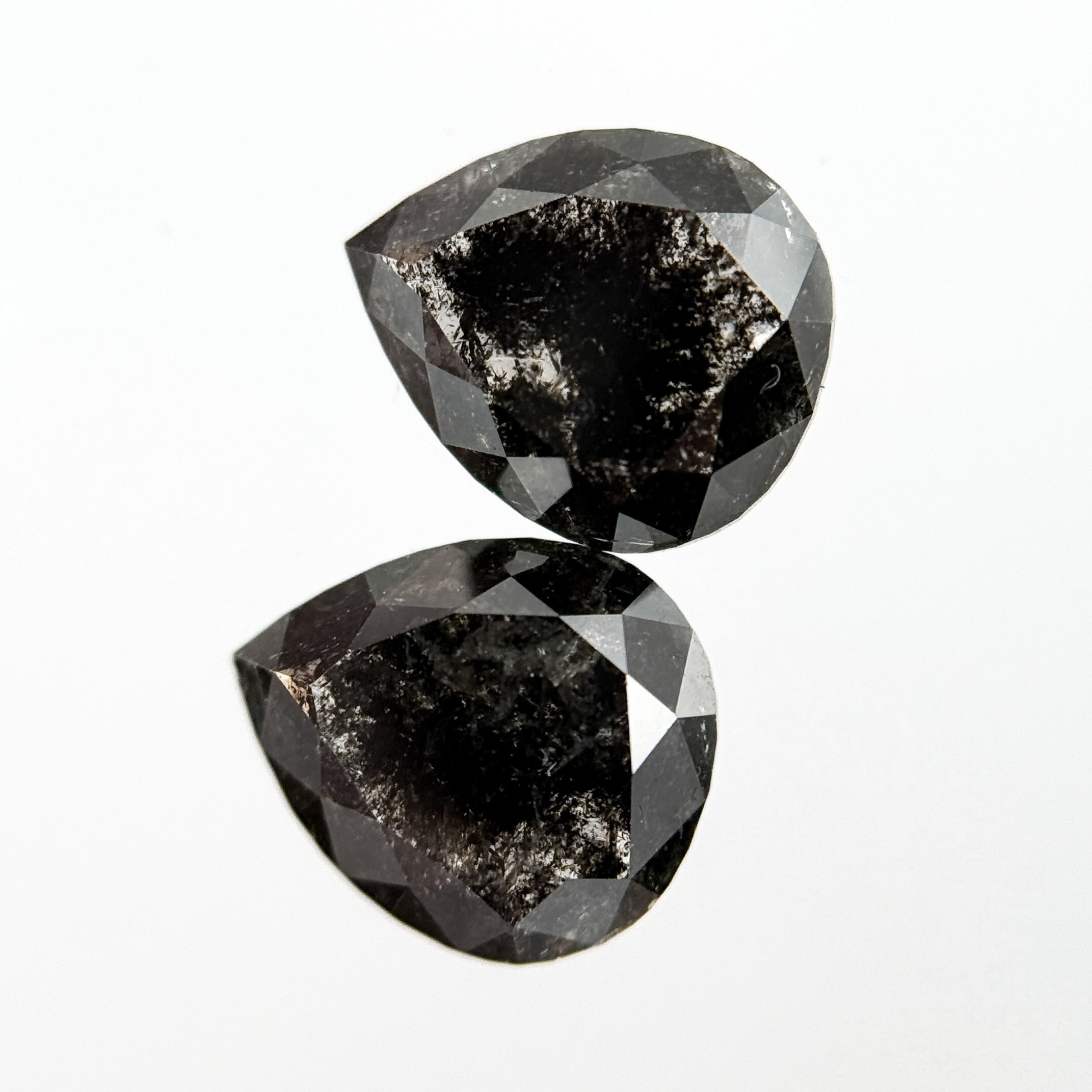 2.42 Ct Pear Rose Cut Grey Natural Salt and Pepper Diamond Pair