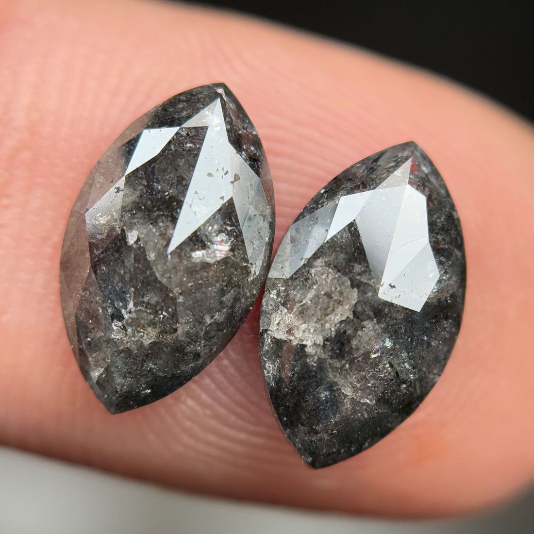 3.80 Ct Marquise Rose Cut Grey Natural Salt and Pepper Diamond