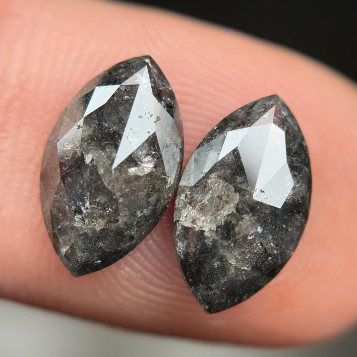 3.80 Ct Marquise Rose Cut Grey Natural Salt and Pepper Diamond